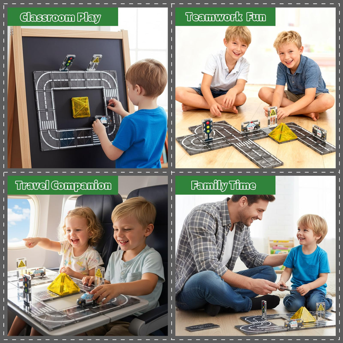 AFUNX Magnetic Tiles Road Expansion Set – STEM Building Blocks for Kids Ages 3-7