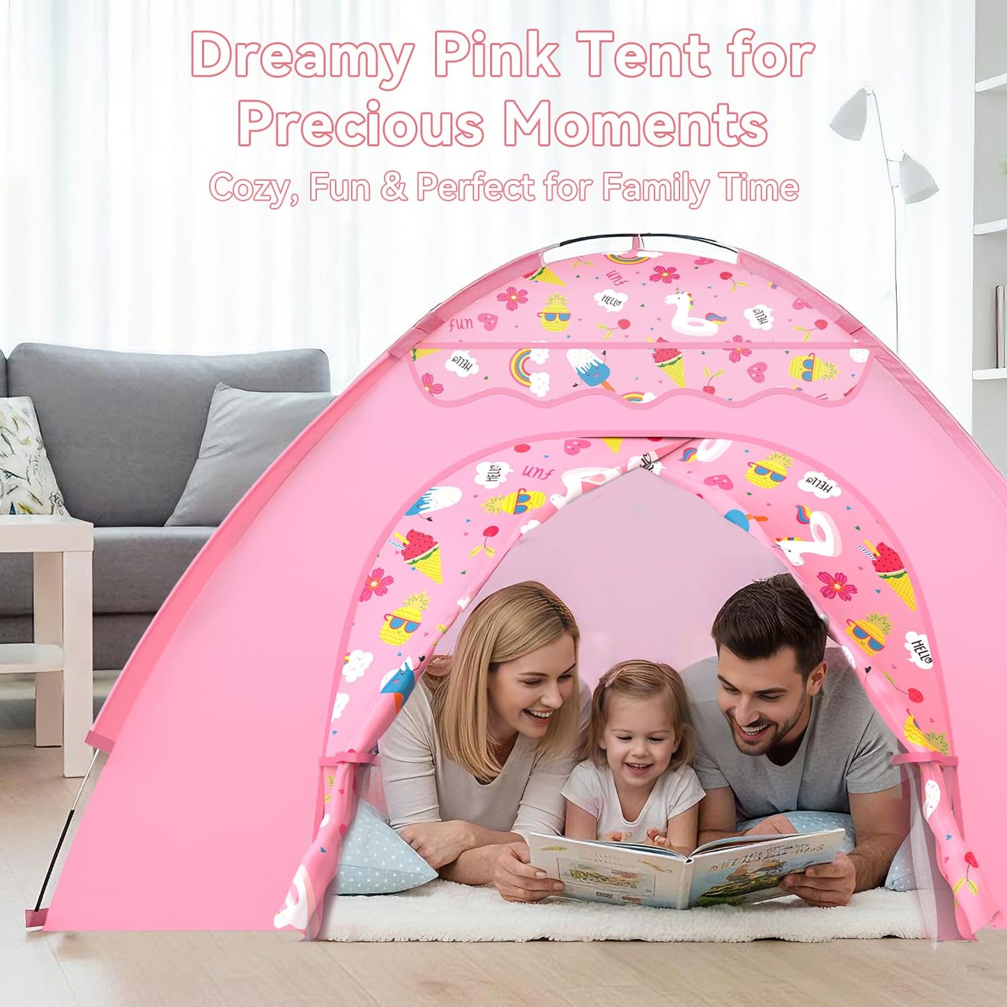 AFUNX Kids Play Tent – Extra Large Unicorn Playhouse (70 x 45 x 43 in) Pink