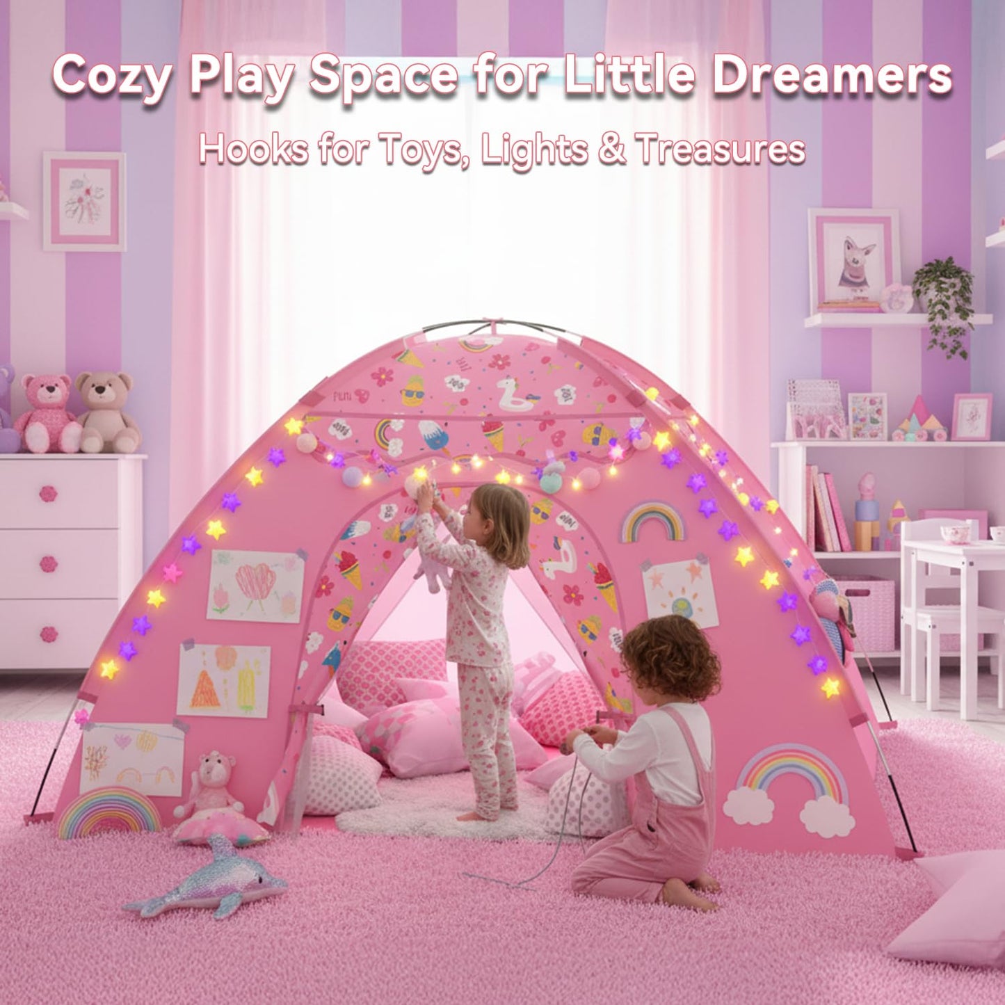 AFUNX Kids Play Tent – Extra Large Unicorn Playhouse (70 x 45 x 43 in) Pink