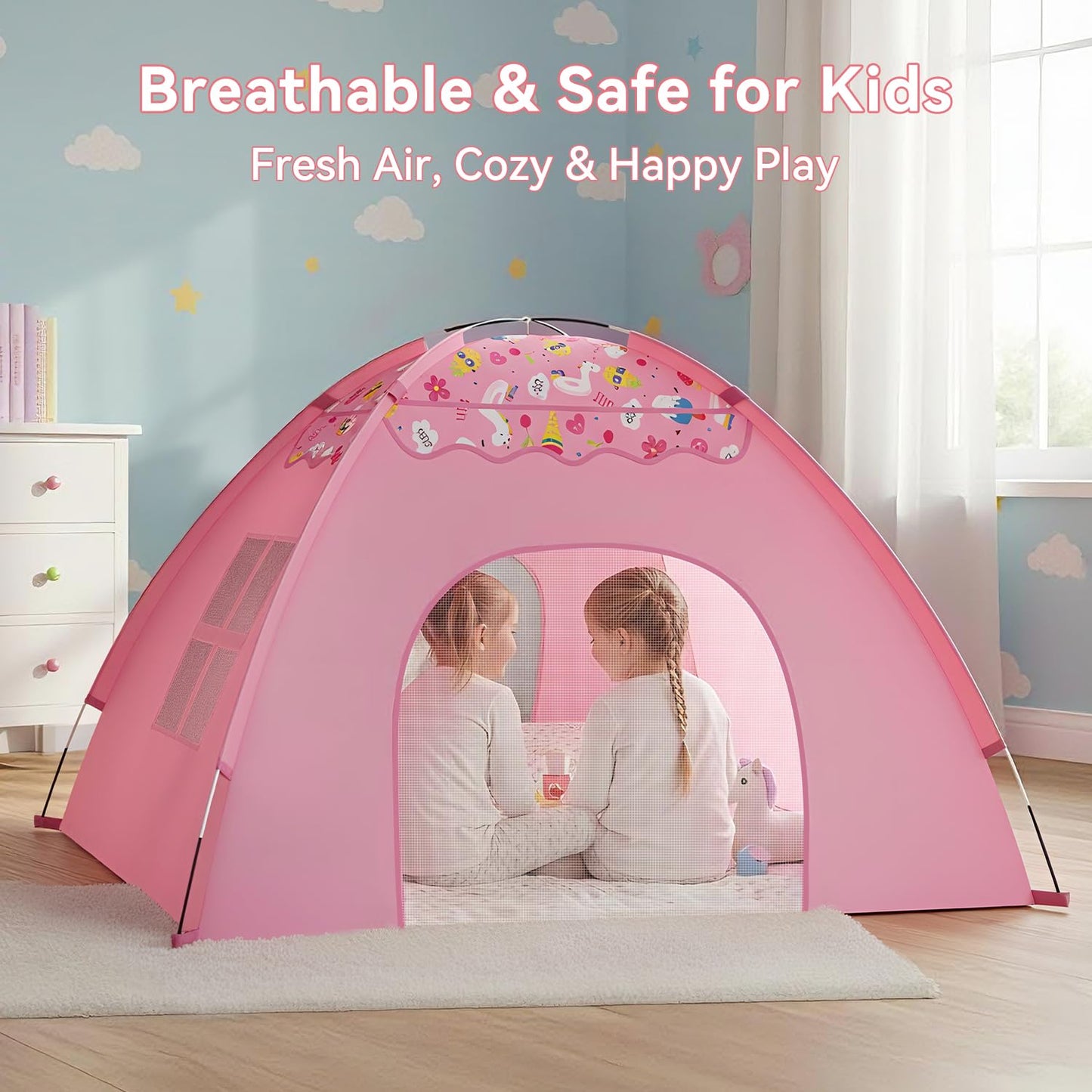 AFUNX Kids Play Tent – Extra Large Unicorn Playhouse (70 x 45 x 43 in) Pink