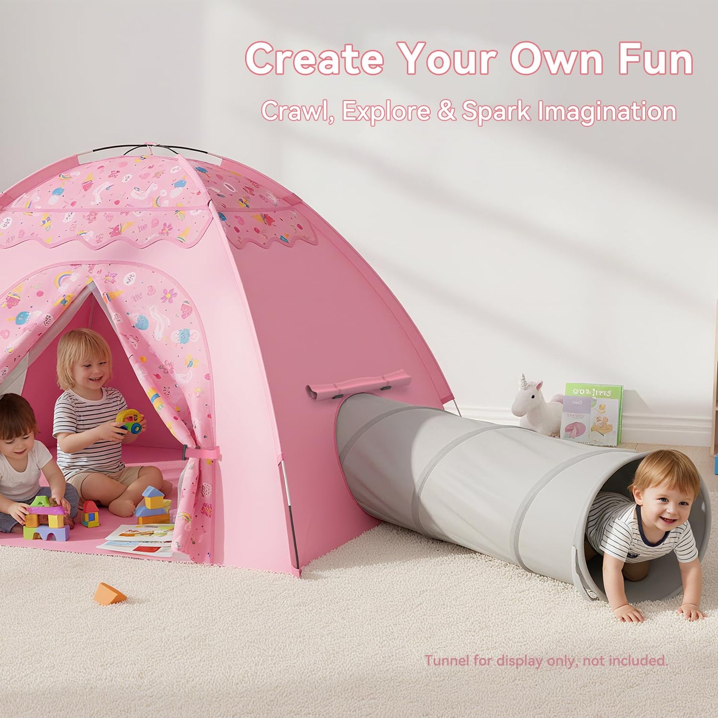 AFUNX Kids Play Tent – Extra Large Unicorn Playhouse (70 x 45 x 43 in) Pink