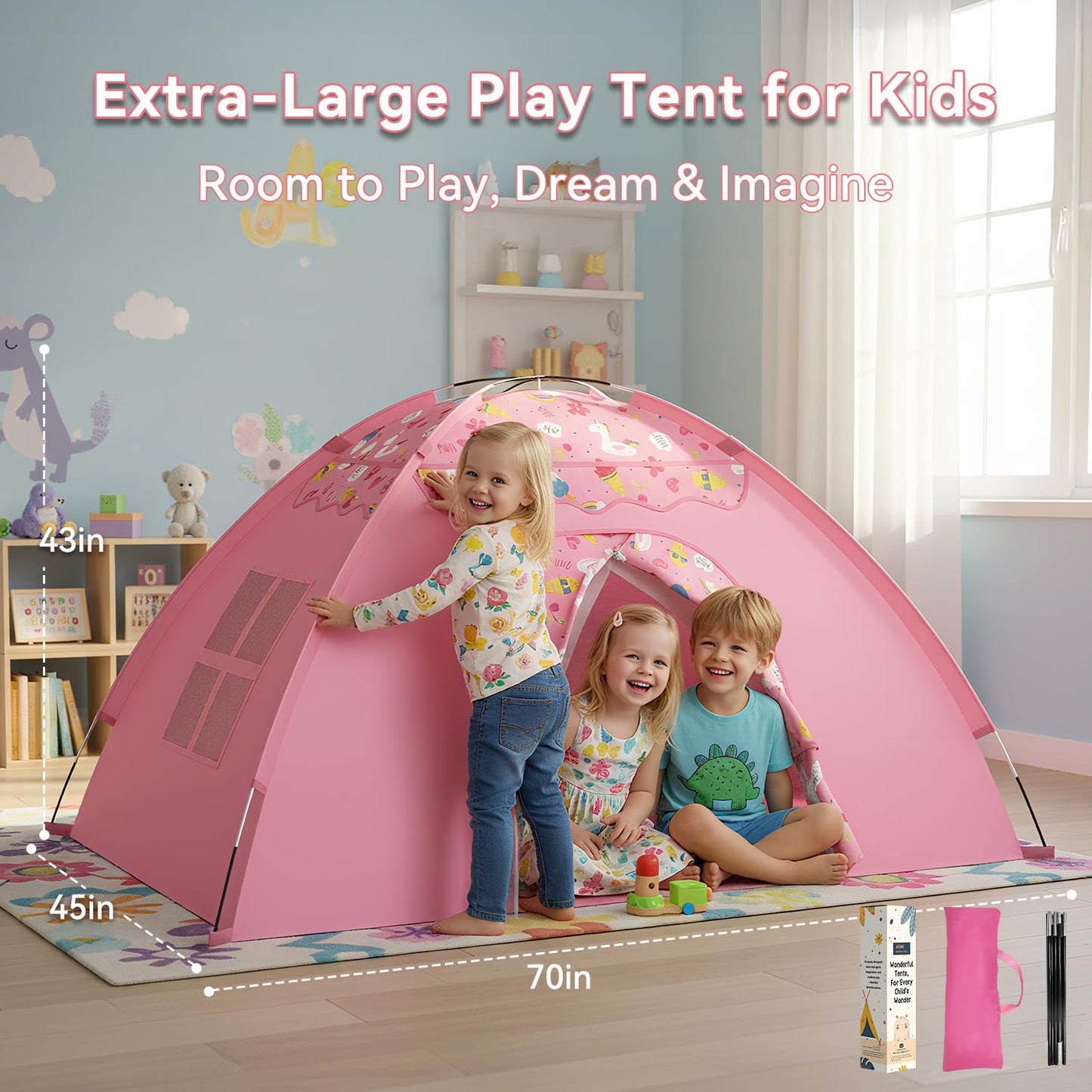 AFUNX Kids Play Tent – Extra Large Unicorn Playhouse (70 x 45 x 43 in) Pink