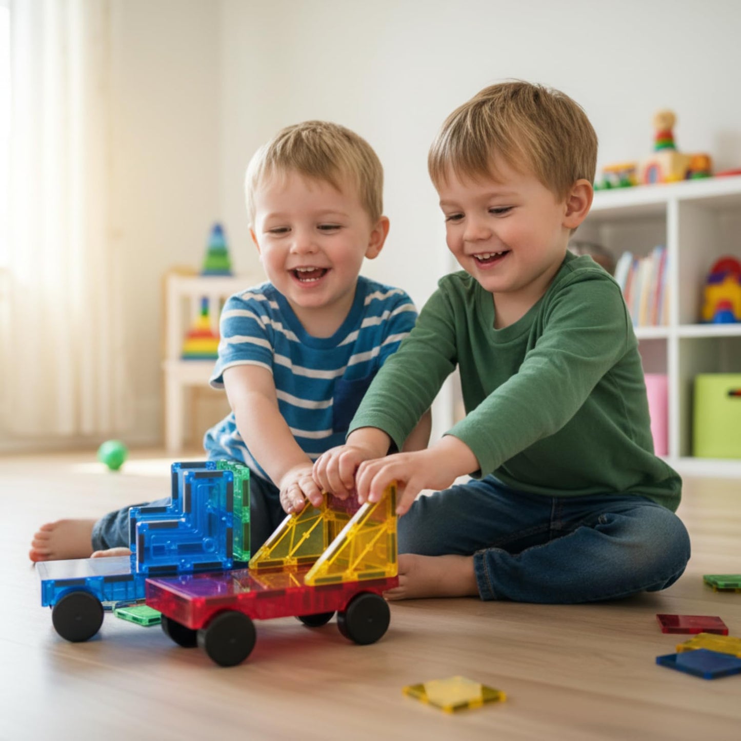 AFUNX Magnetic Tiles 102PCS – Creative 3D Building Blocks with 2 Cars