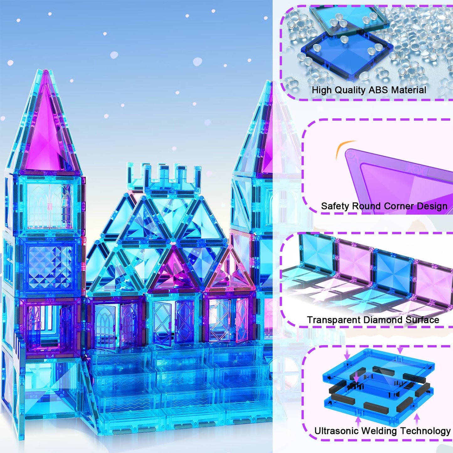 AFUNX Magnetic Tiles 116PCS – 3D Diamond Magnetic Blocks for Creative STEM Play