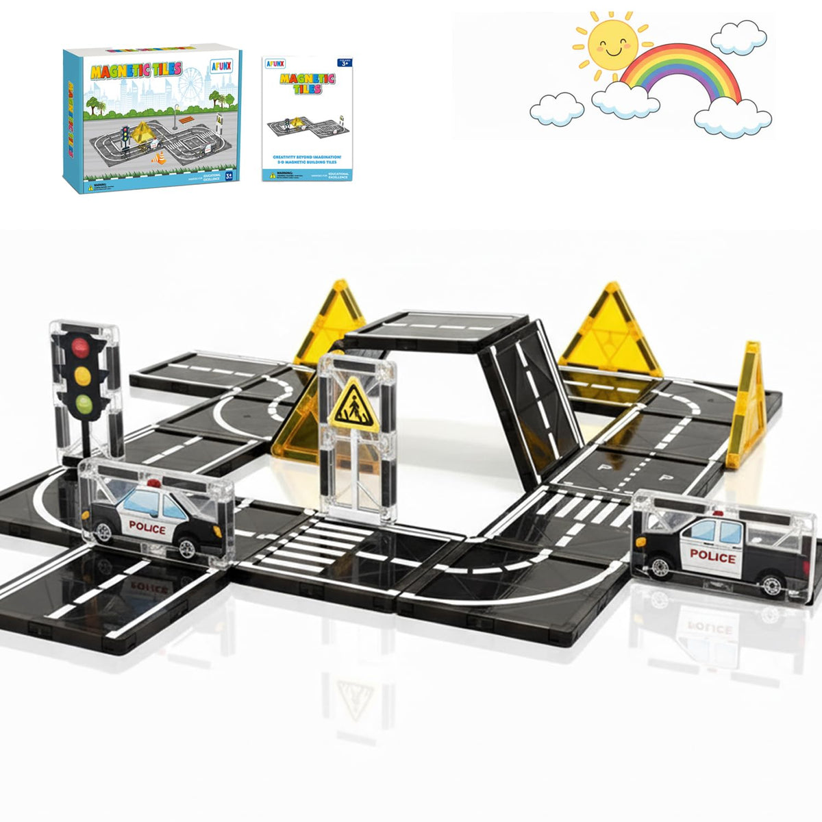 AFUNX Magnetic Tiles Road Expansion Set – STEM Building Blocks for Kids Ages 3-7