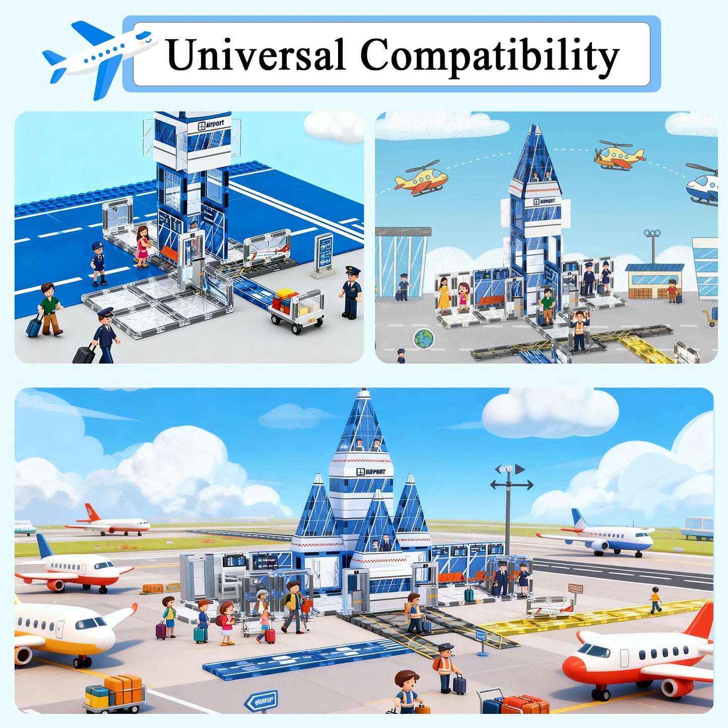 AFUNX Magnetic Tiles Airport Theme Set – 54-Piece STEM Building Blocks for Ages 3-10