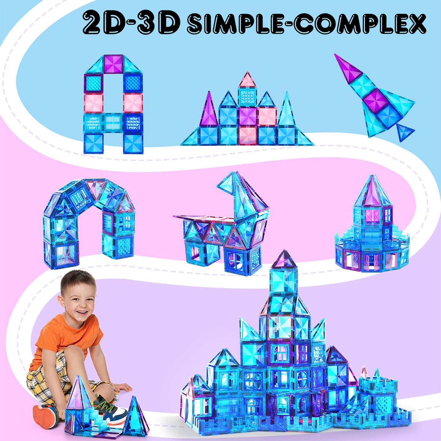 AFUNX Magnetic Tiles 116PCS – 3D Diamond Magnetic Blocks for Creative STEM Play