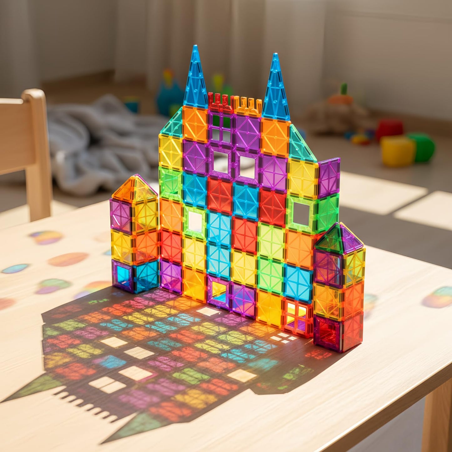 AFUNX Magnetic Tiles 102PCS – Creative 3D Building Blocks with 2 Cars