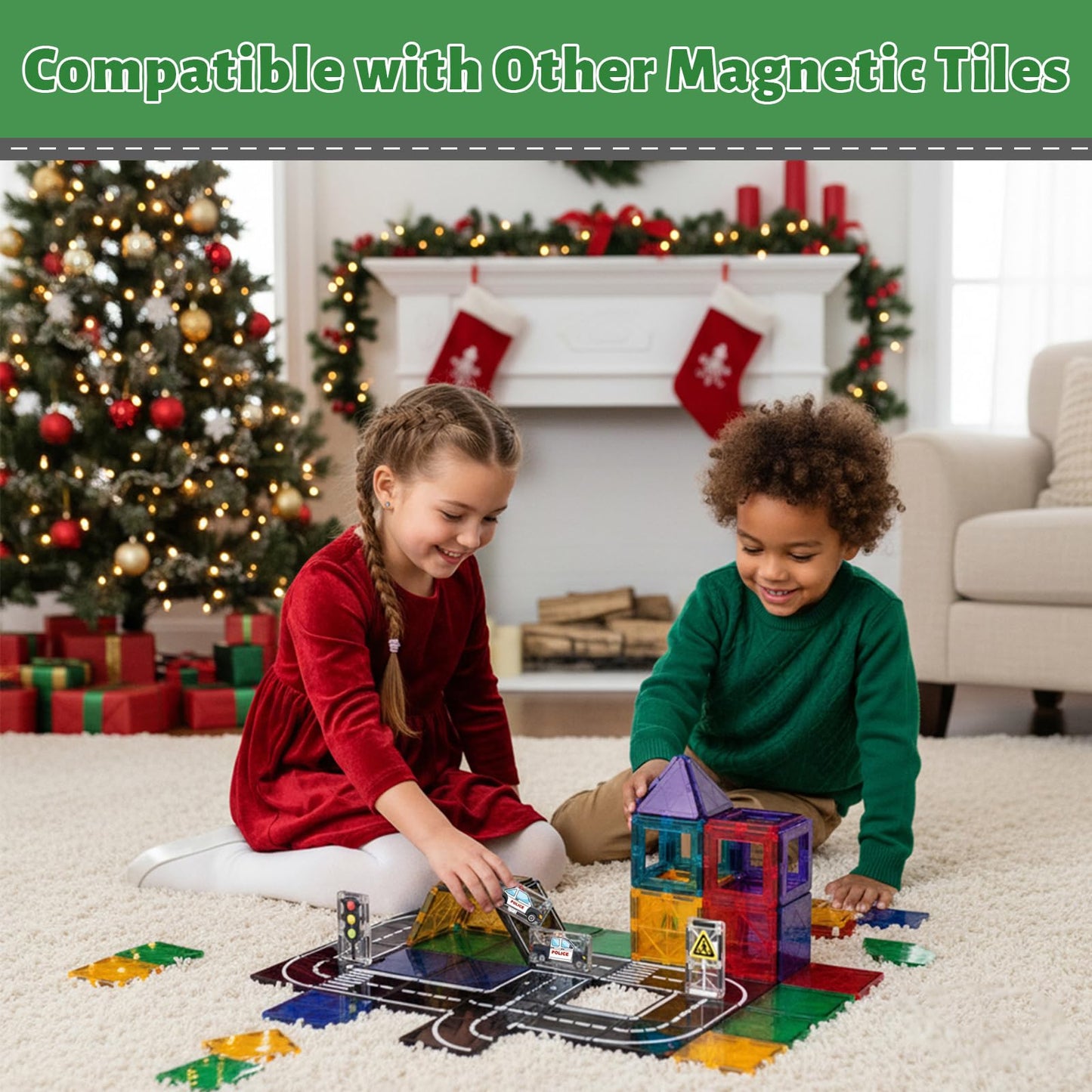 AFUNX Magnetic Tiles Road Expansion Set – STEM Building Blocks for Kids Ages 3-7