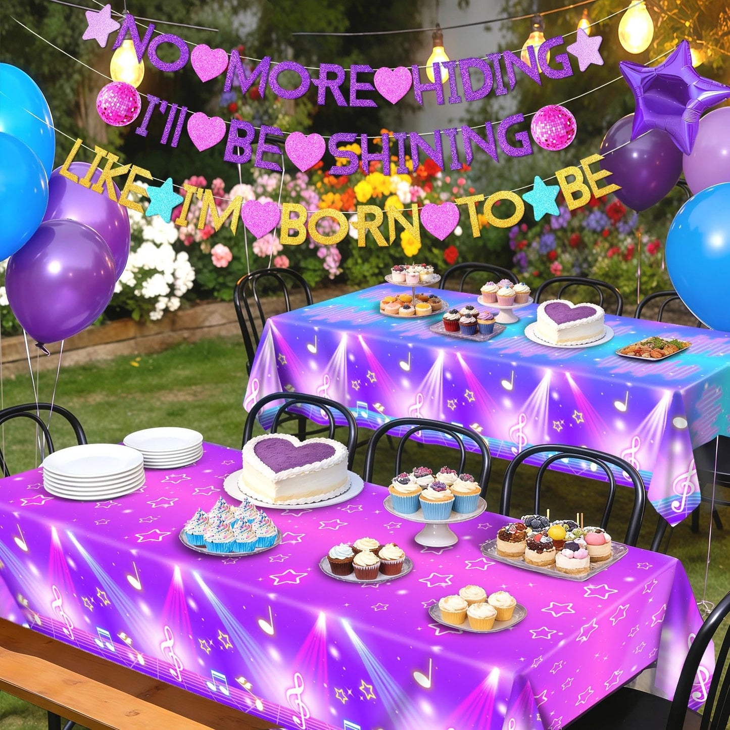 AFZMON Kpop Birthday Party Decorations Set — 2 Glitter Tablecloths + DIY Banner