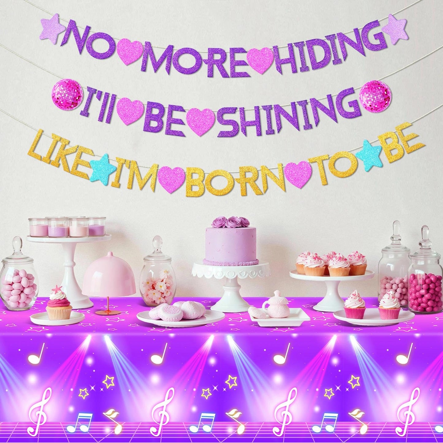 AFZMON Kpop Birthday Party Decorations Set — 2 Glitter Tablecloths + DIY Banner