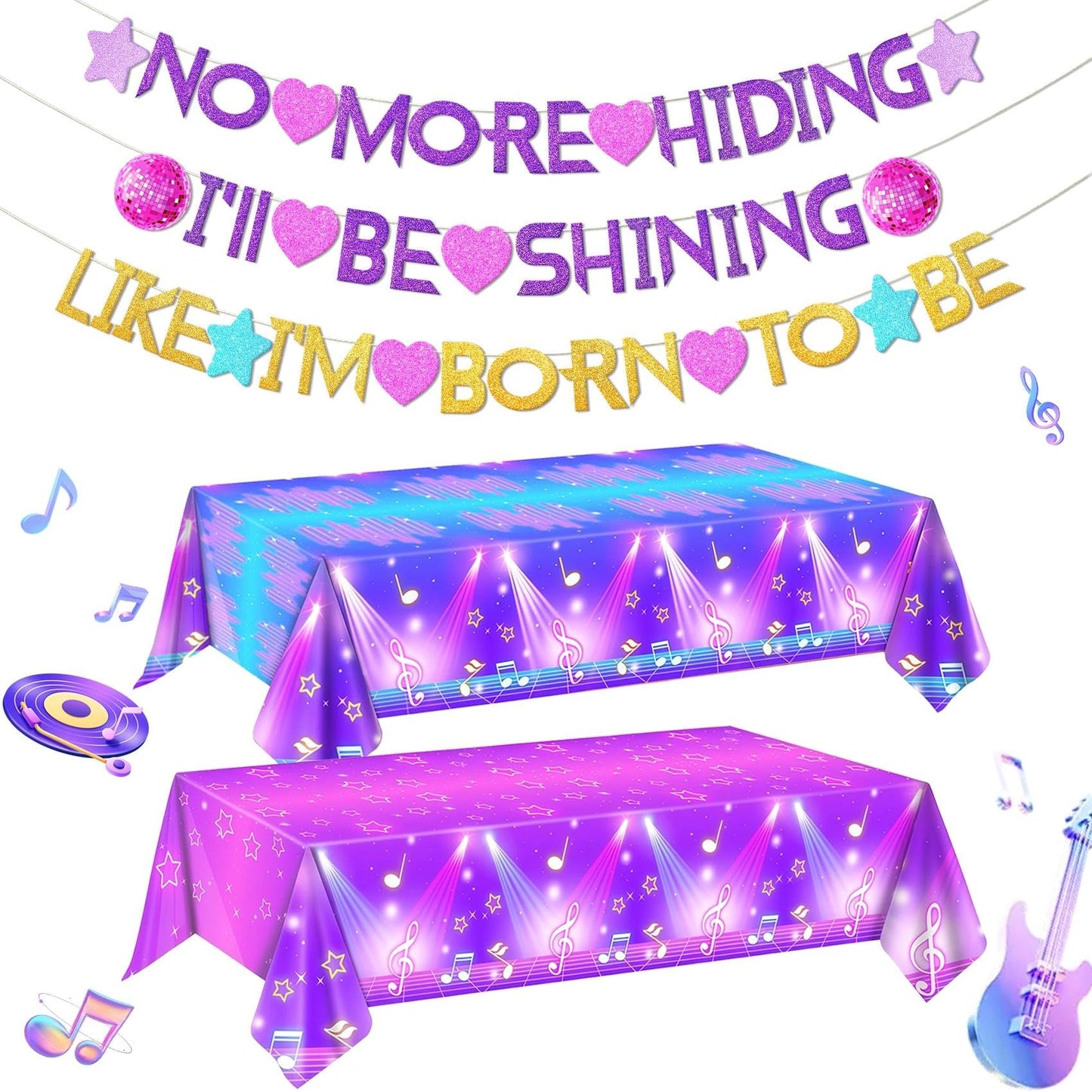 AFZMON Kpop Birthday Party Decorations Set — 2 Glitter Tablecloths + DIY Banner