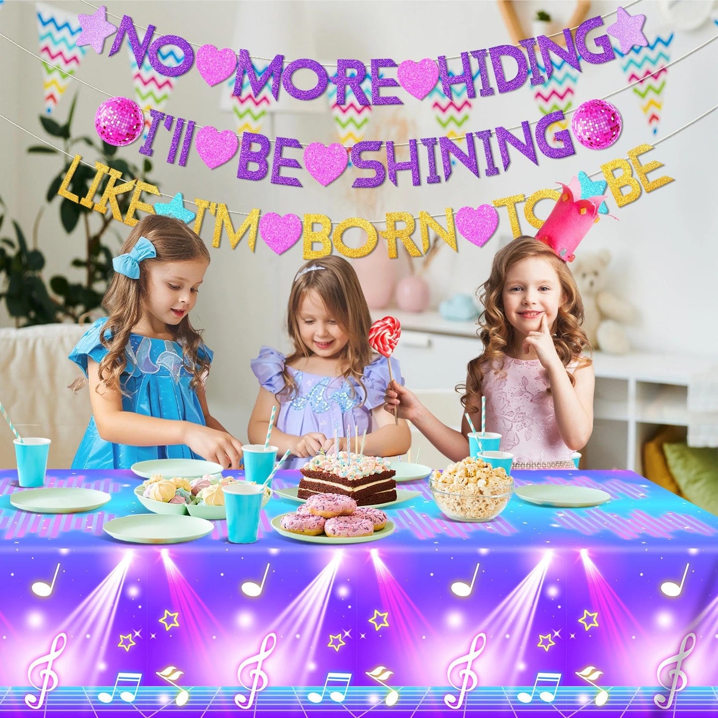 AFZMON Kpop Birthday Party Decorations Set — 2 Glitter Tablecloths + DIY Banner