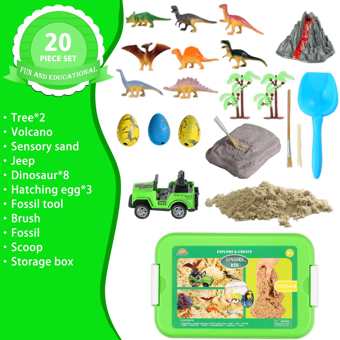 AGENTLAN Dinosaur Sensory Bin — Dino Dig Sand Toys for Toddlers & Kids (Age 3-8)
