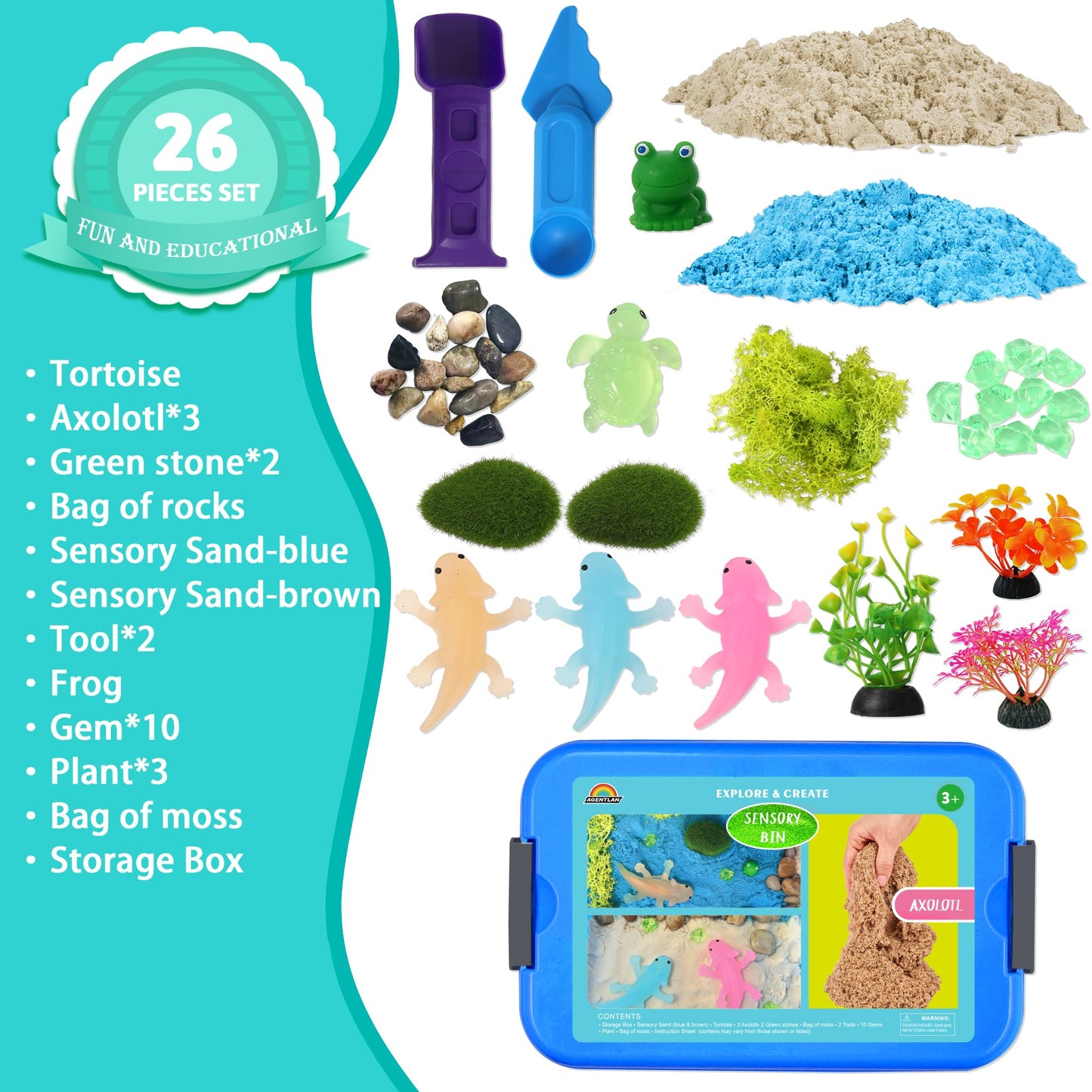 AGENTLAN Axolotl Sensory Bin — Sensory Sand Kit for Toddlers (Ages 3–8)