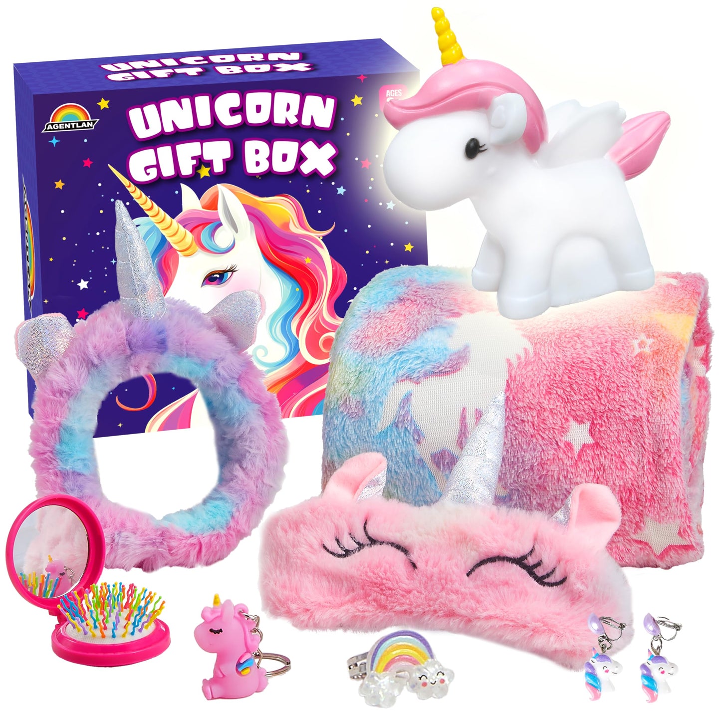 AGENTLAN Unicorn Glow Blanket Gift Set for Girls – Night Light Kit & Plush Accessories