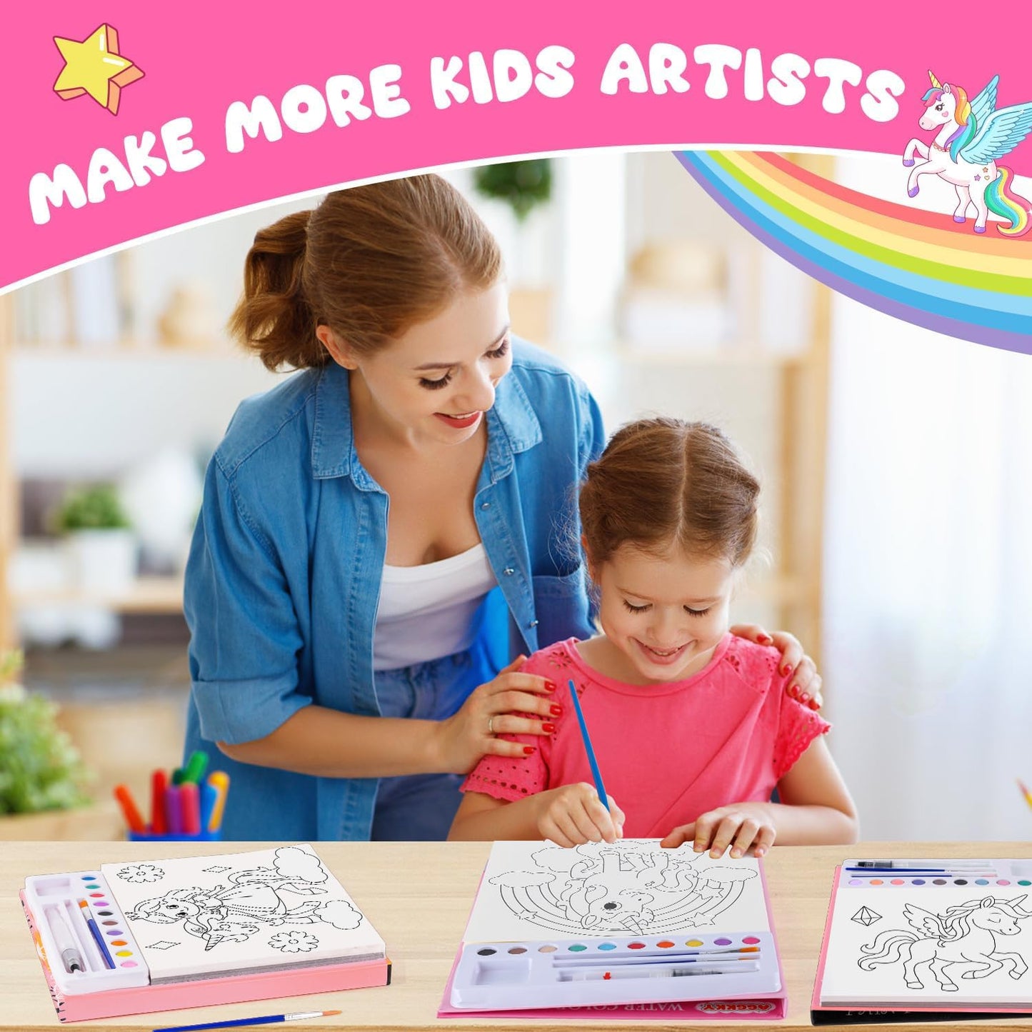 AGGKKY Paint with Water Coloring Books for Kids (Ages 3+) - Mess-Free, Travel-Friendly Art Set