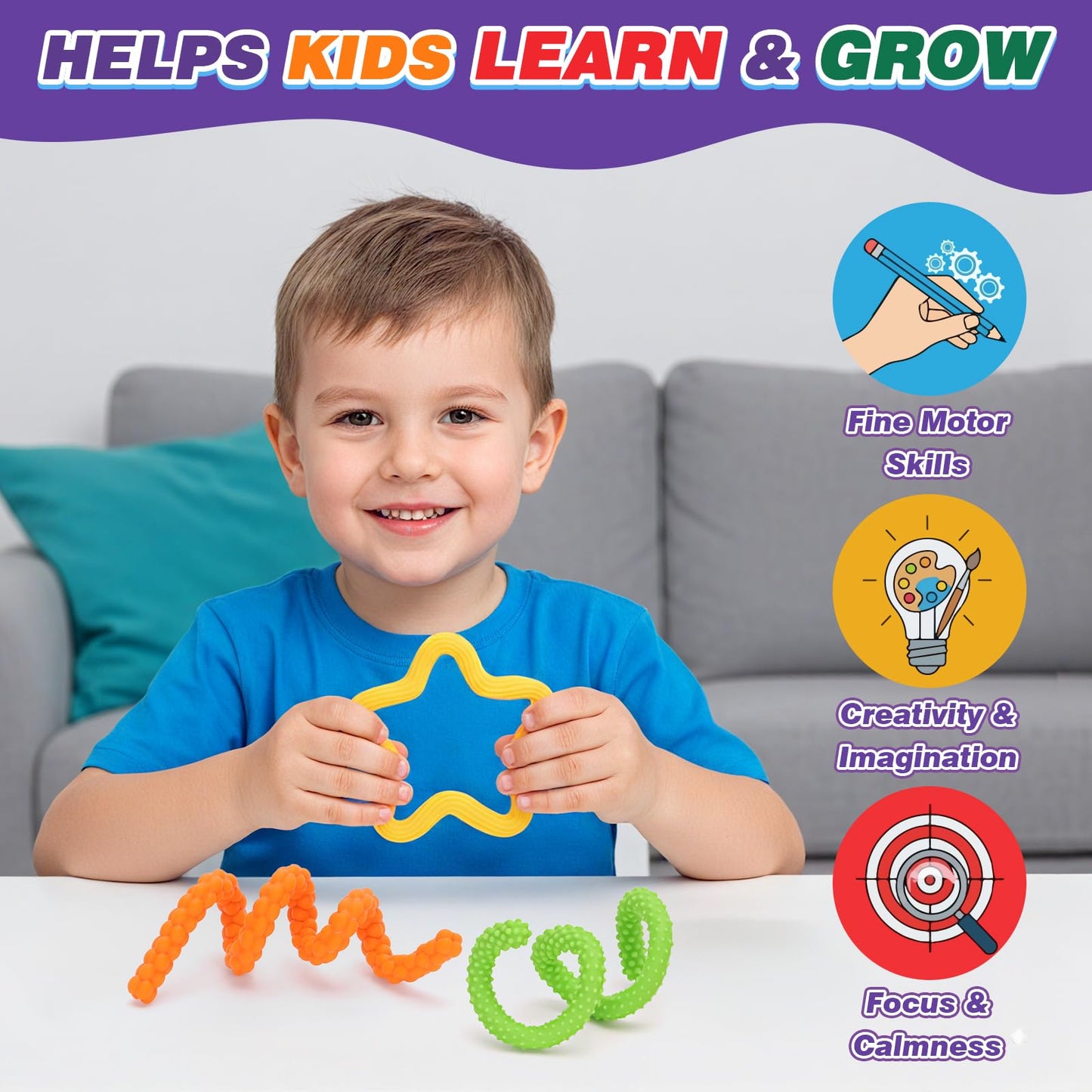 AGIFTMIND Sensory Sticks – 8-Pack Silicone Textured Fidget Toys for Focus, Travel, and Creative Play