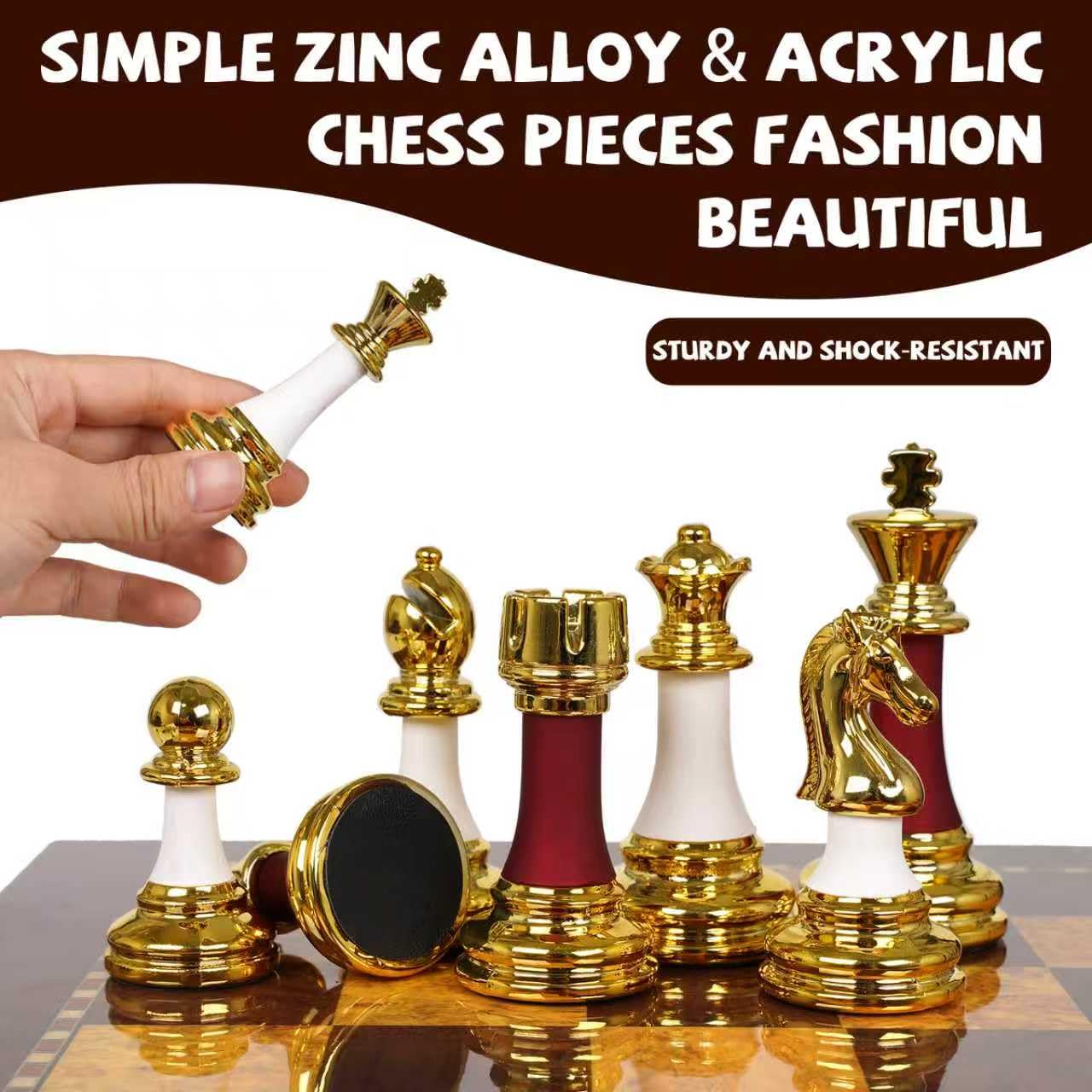 Agirlgle 15-Inch Large Chess Set – Weighted Zinc Alloy Pieces on Wooden Board