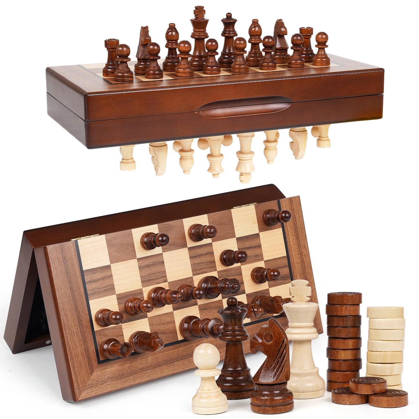 Agirlgle 2-in-1 Magnetic Chess & Checkers Board — 12-Inch Folding Travel Set