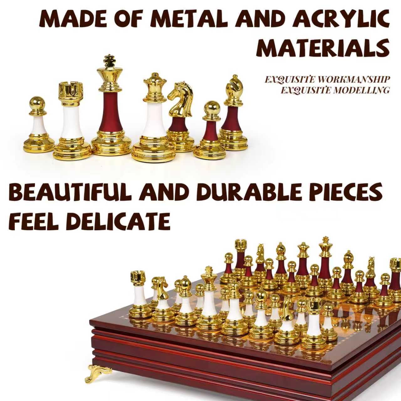 Agirlgle 15-Inch Large Chess Set – Weighted Zinc Alloy Pieces on Wooden Board