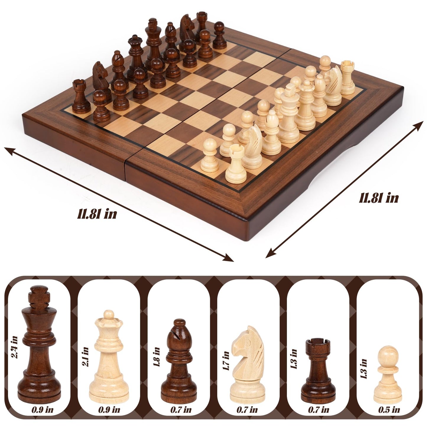 Agirlgle 2-in-1 Magnetic Chess & Checkers Board — 12-Inch Folding Travel Set
