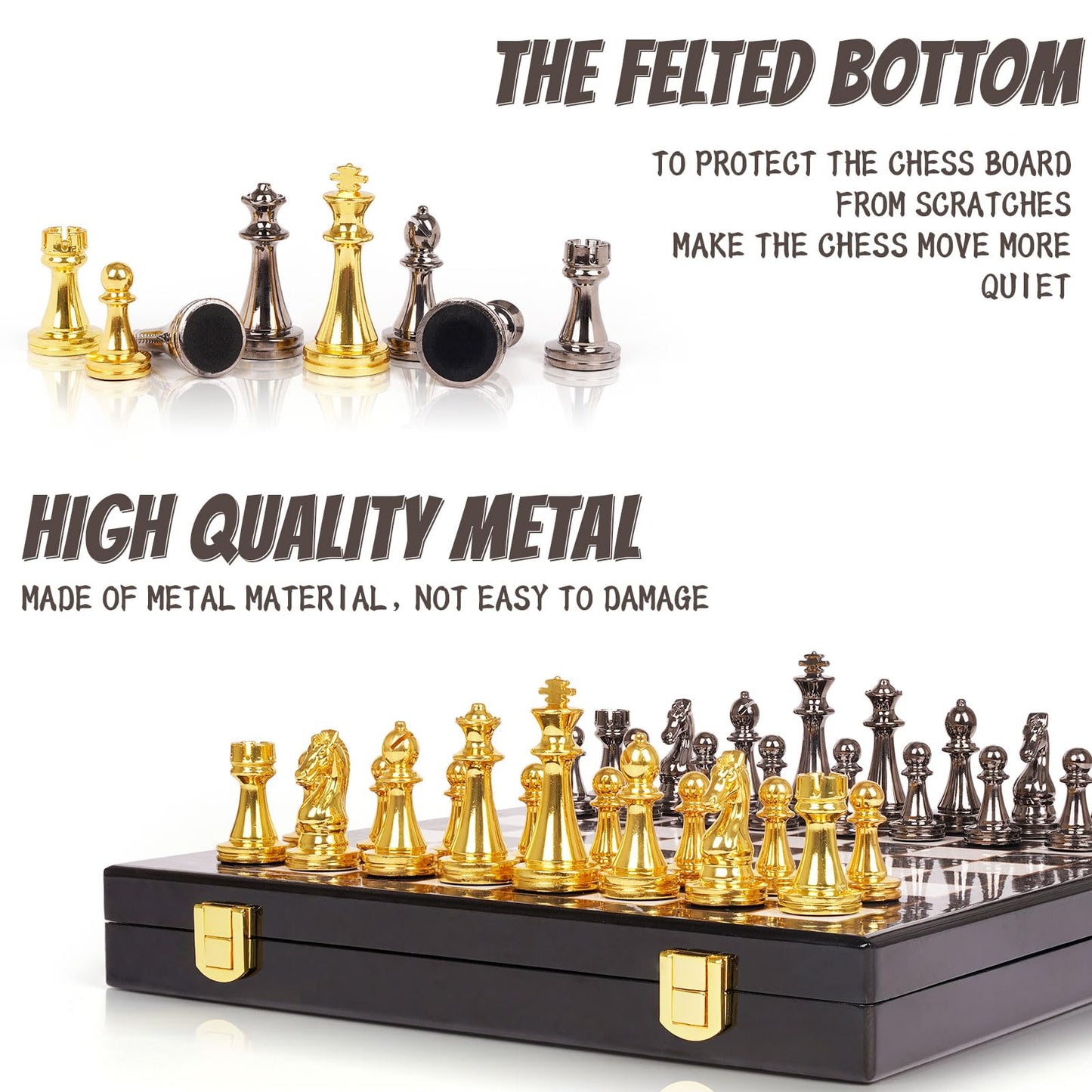 Agirlgle Metal Chess Set with Marbling Board, Travel Chess with Extra Queens – Zinc Alloy Pieces