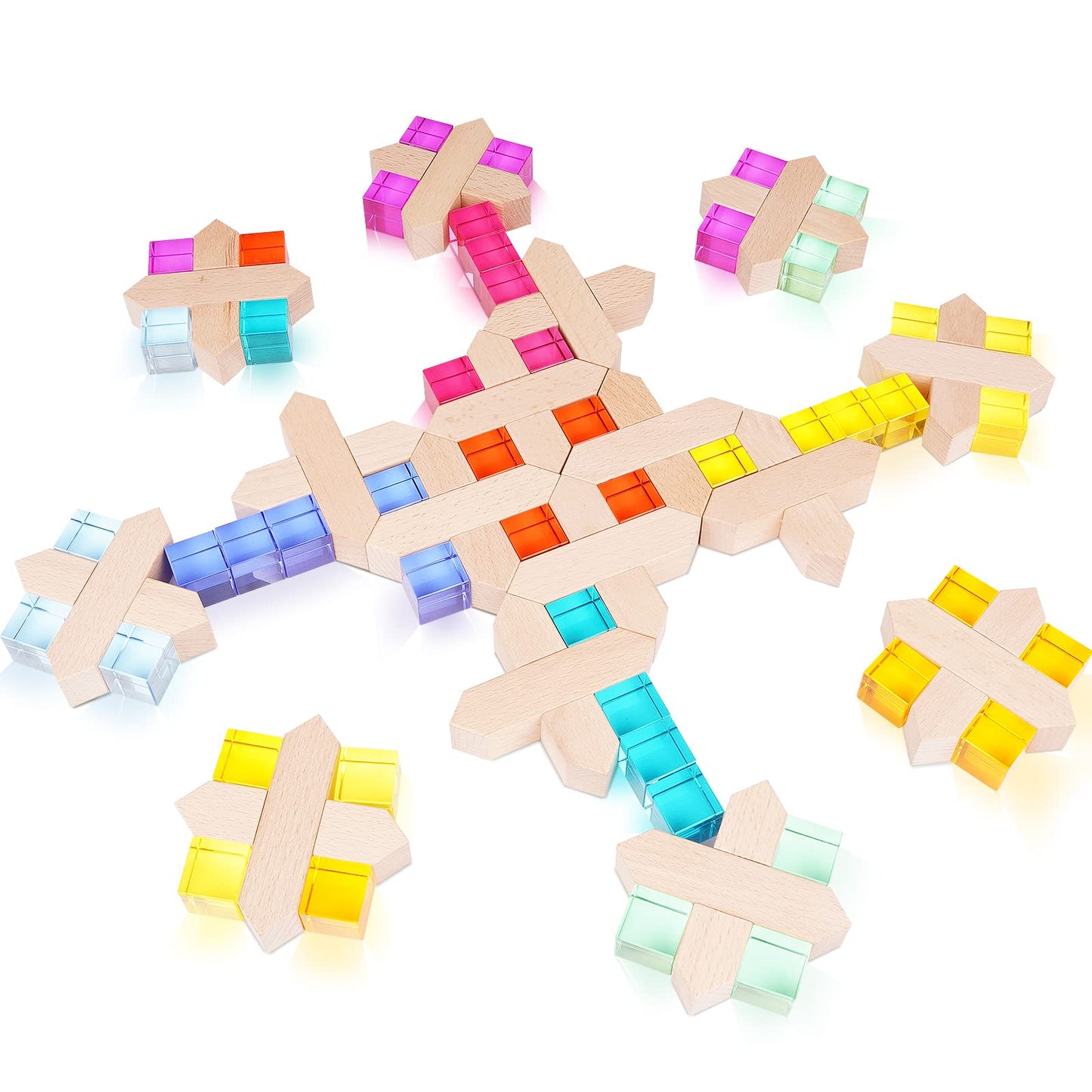 Agirlgle Wooden Rainbow Blocks – Montessori Rainbow Stacker Toy (80 Pcs)