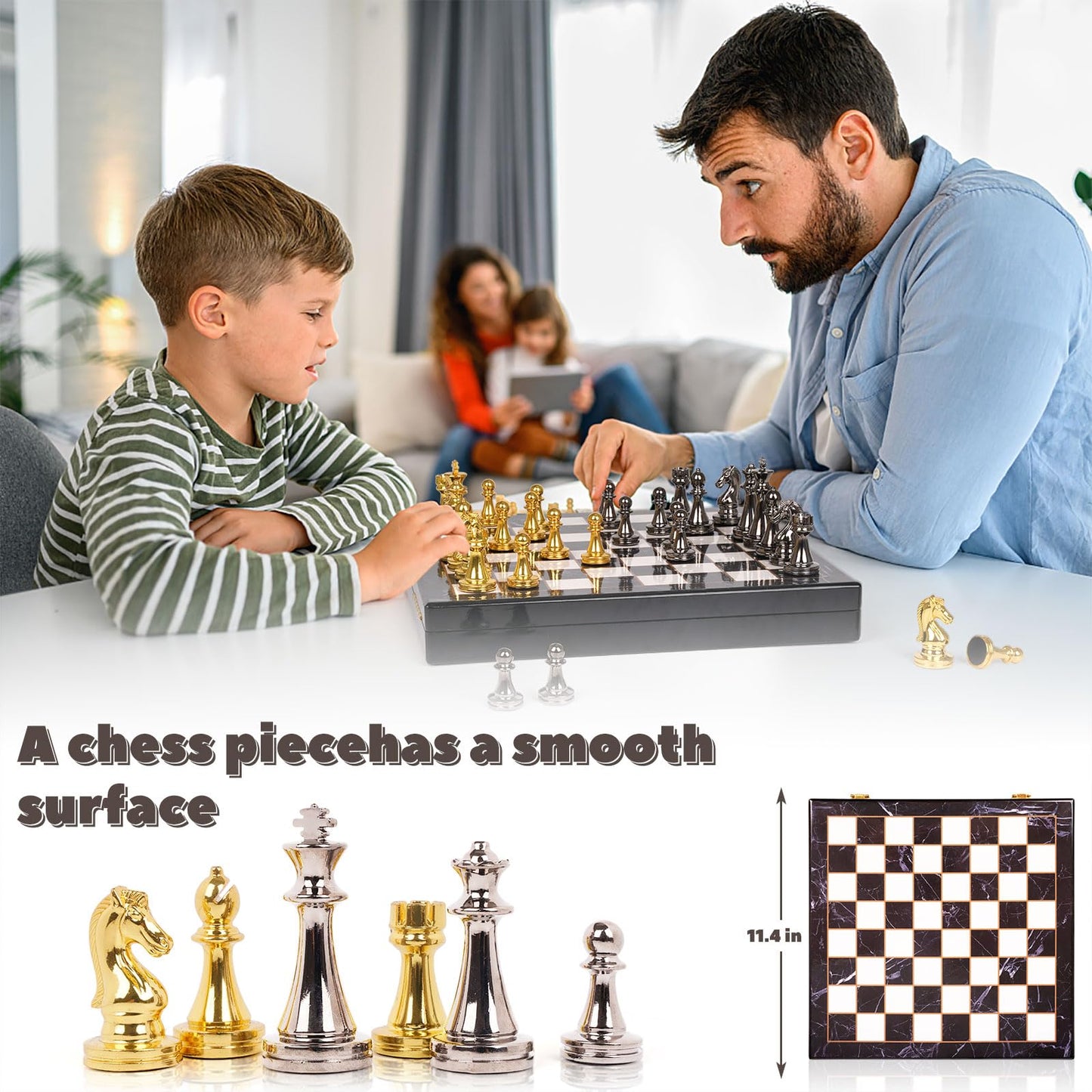 Agirlgle Metal Chess Set with Marbling Board, Travel Chess with Extra Queens – Zinc Alloy Pieces