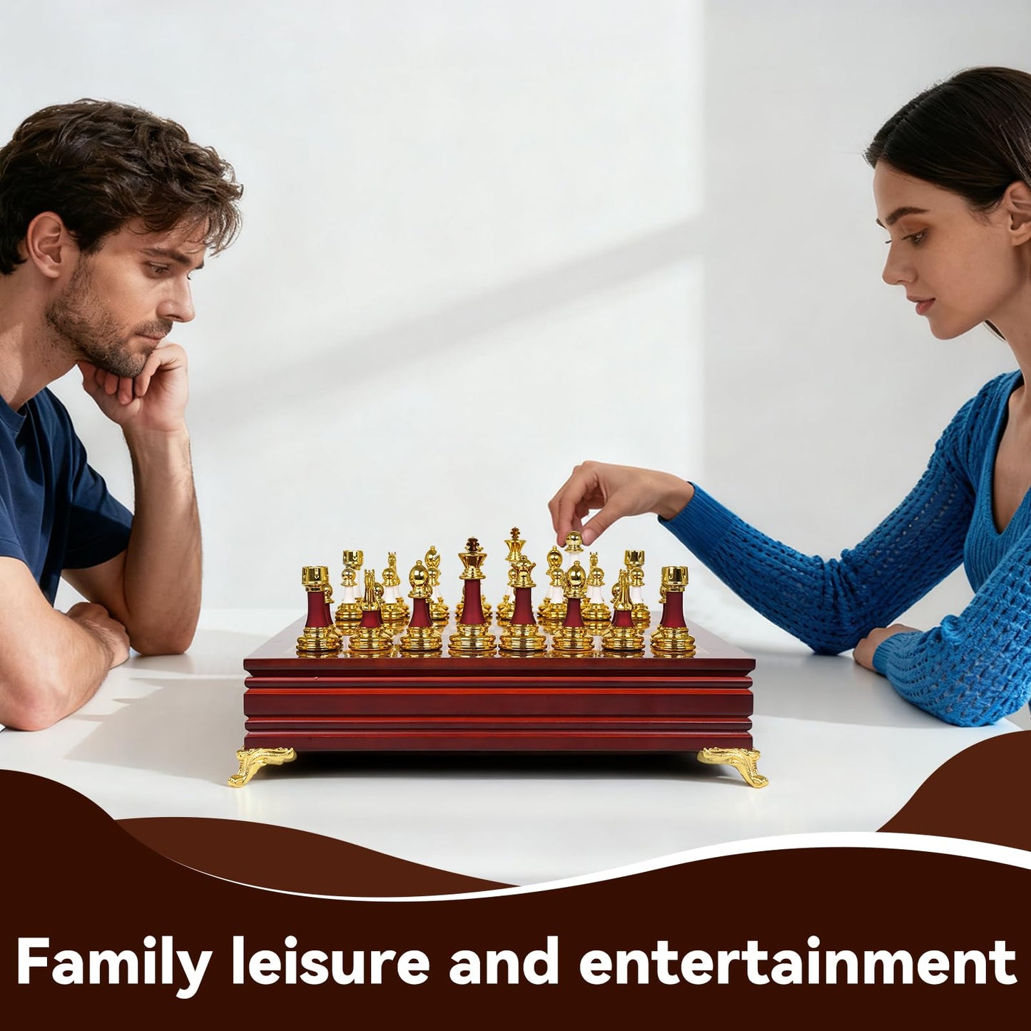 Agirlgle 15-Inch Large Chess Set – Weighted Zinc Alloy Pieces on Wooden Board