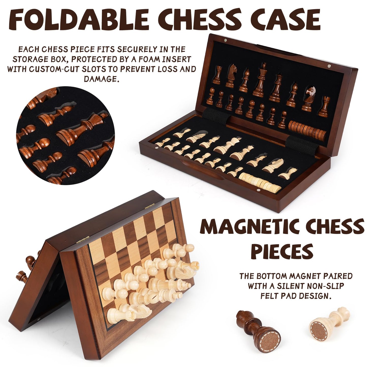 Agirlgle 2-in-1 Magnetic Chess & Checkers Board — 12-Inch Folding Travel Set