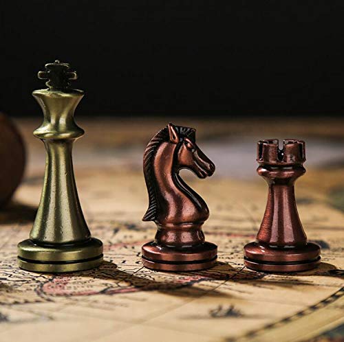 Agirlgle Retro Metal Chess Set with Folding Wooden Board – Classic Handmade Pieces for Kids & Adults