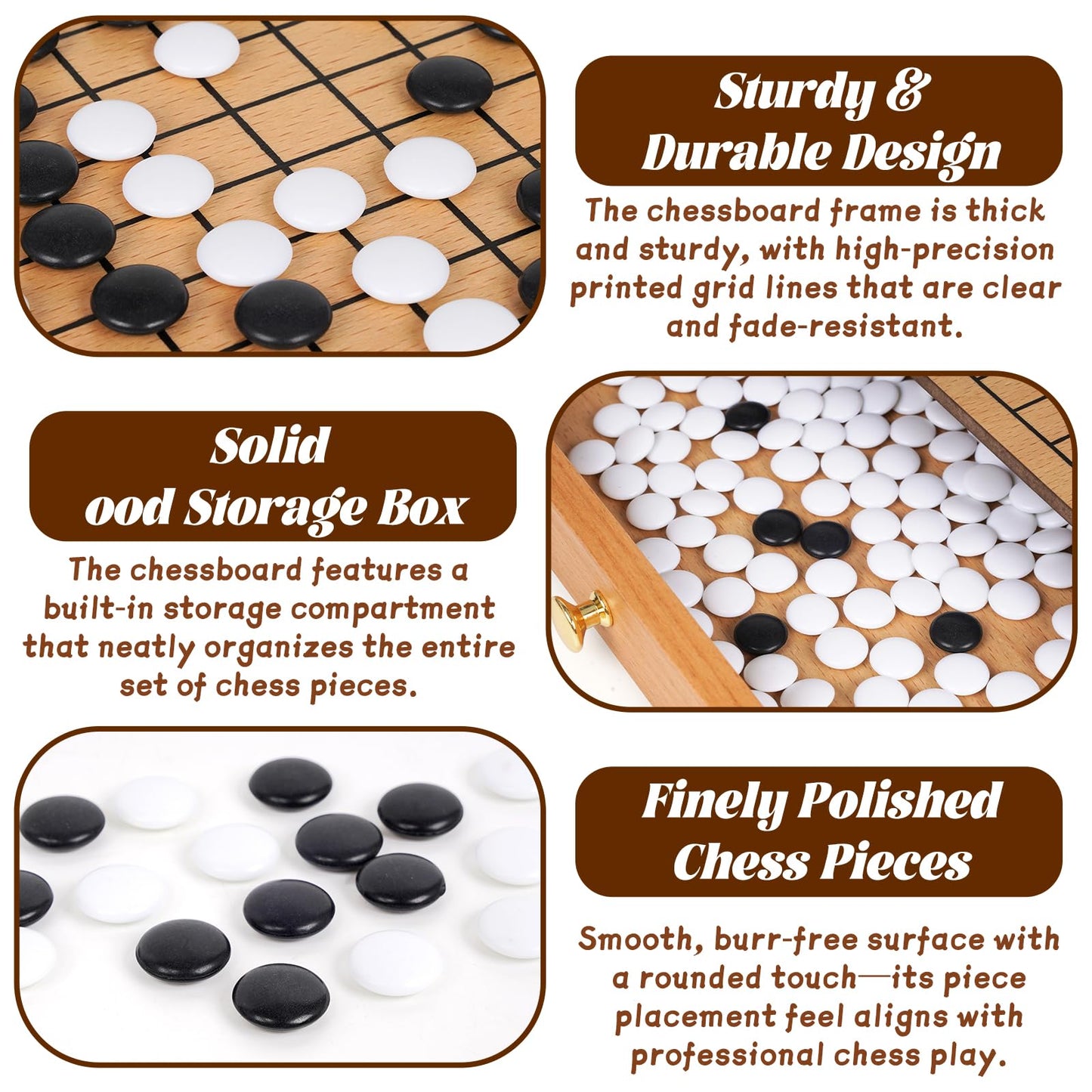 Agirlgle 12-Inch Wooden Go Board Set with Pull-Out Drawers | Premium Weiqi Board for Beginners to Pros