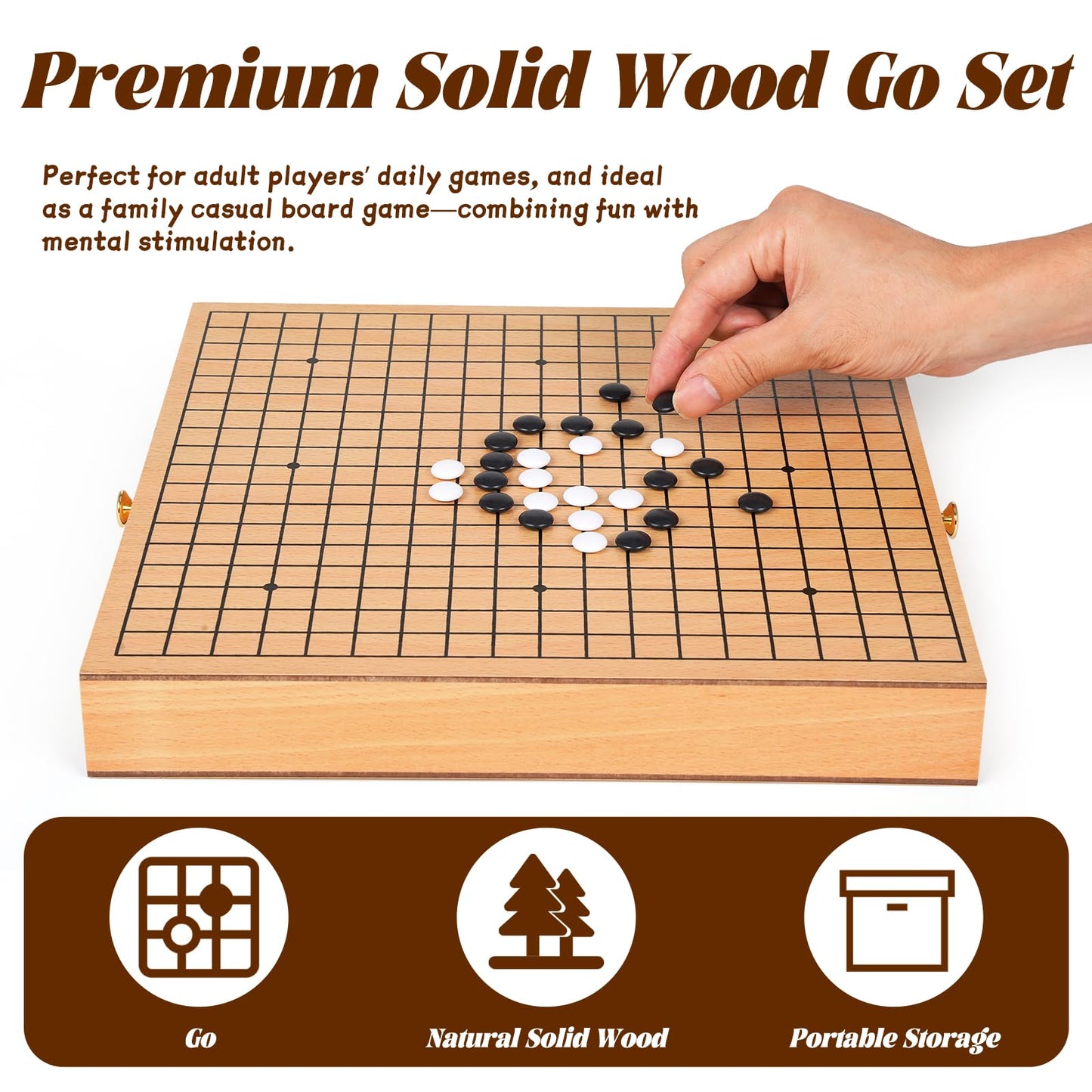 Agirlgle 12-Inch Wooden Go Board Set with Pull-Out Drawers | Premium Weiqi Board for Beginners to Pros