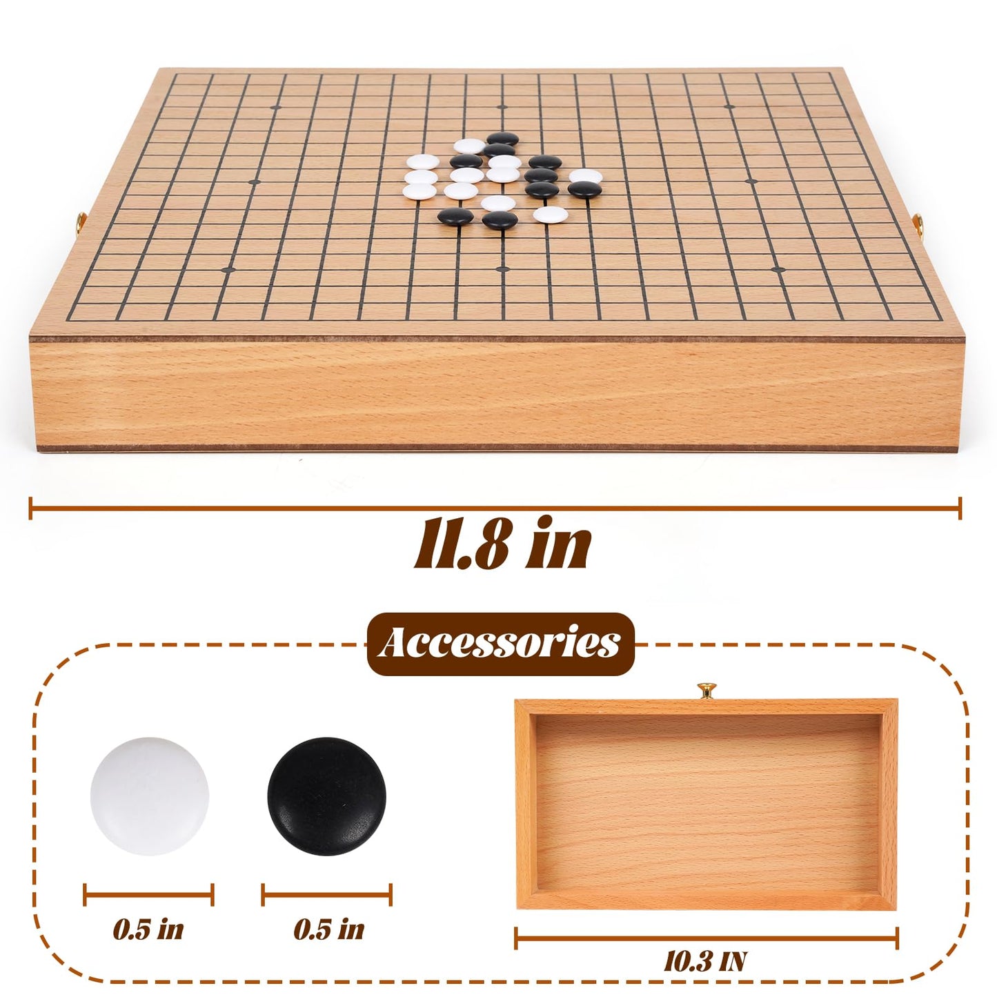 Agirlgle 12-Inch Wooden Go Board Set with Pull-Out Drawers | Premium Weiqi Board for Beginners to Pros