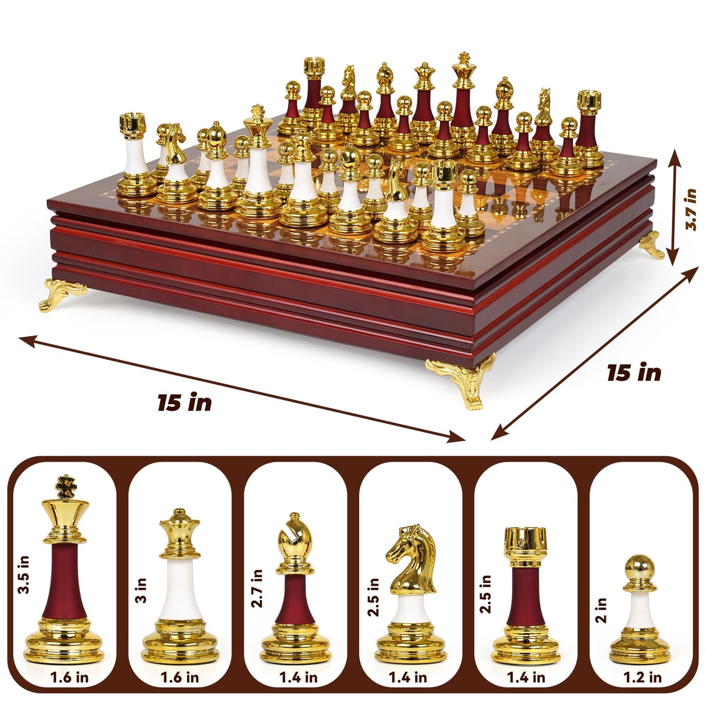 Agirlgle 15-Inch Large Chess Set – Weighted Zinc Alloy Pieces on Wooden Board