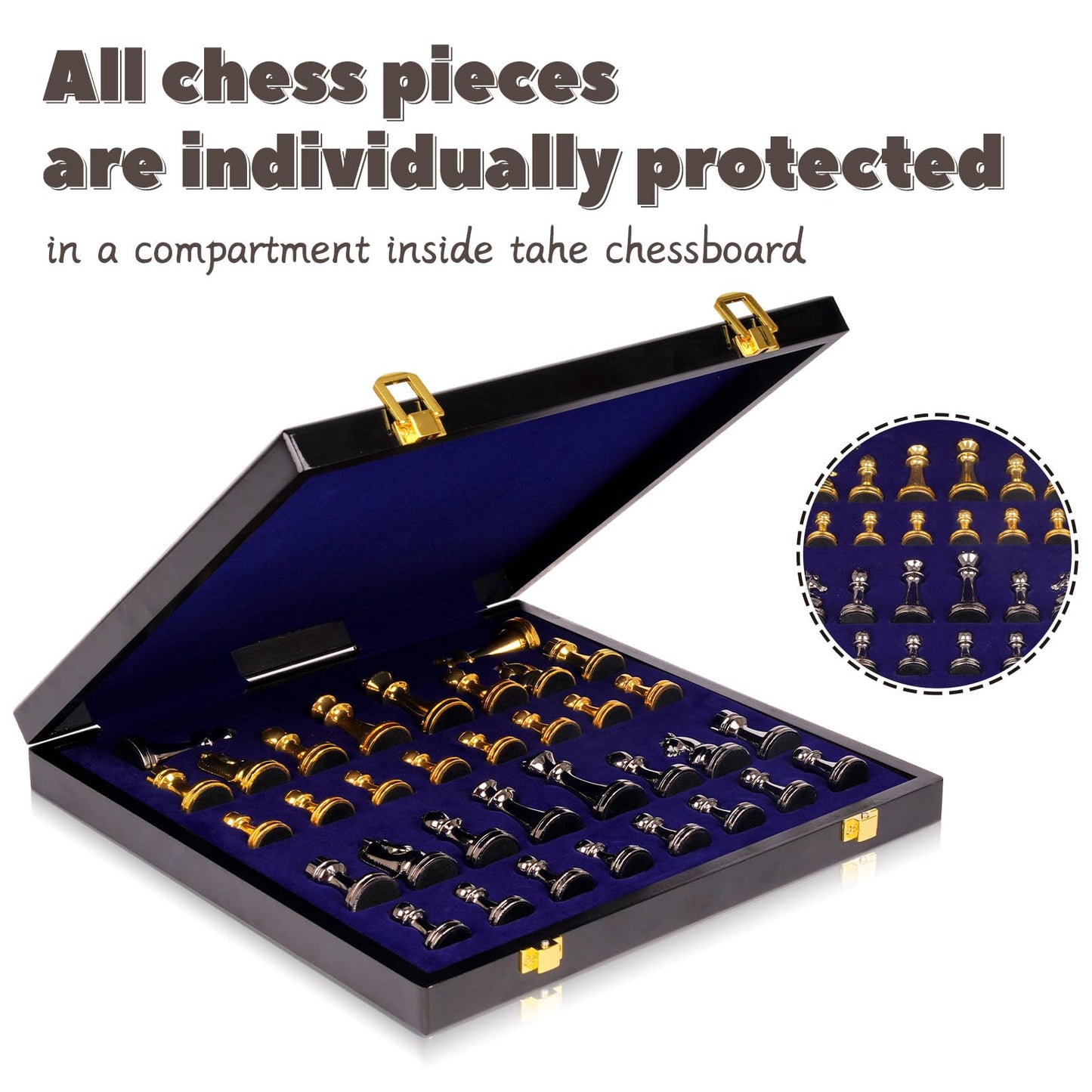 Agirlgle Metal Chess Set with Marbling Board, Travel Chess with Extra Queens – Zinc Alloy Pieces