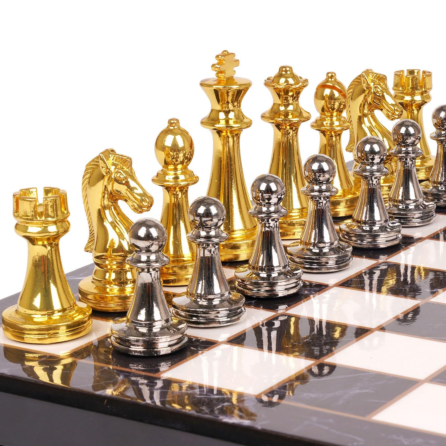 Agirlgle Metal Chess Set with Marbling Board, Travel Chess with Extra Queens – Zinc Alloy Pieces