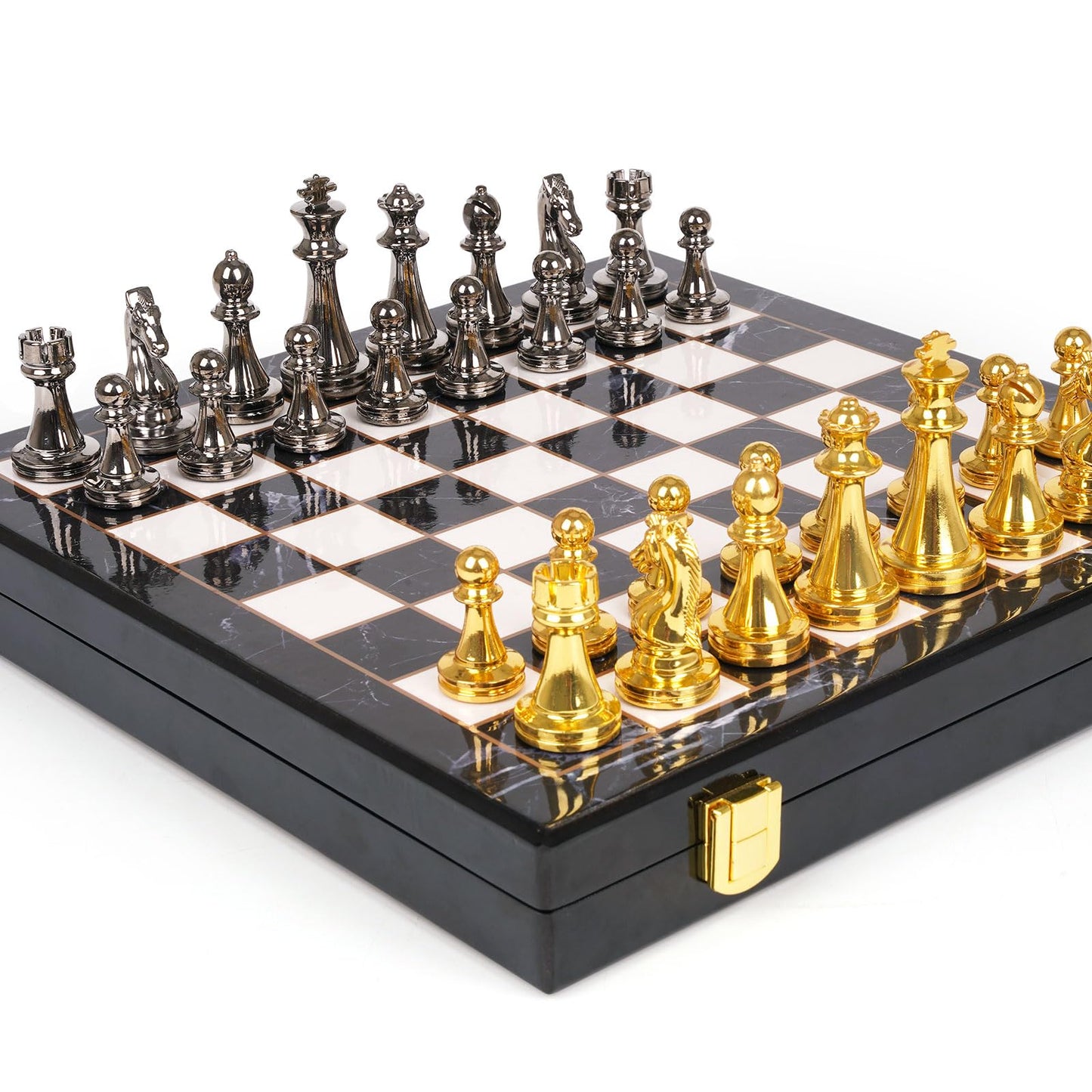Agirlgle Metal Chess Set with Marbling Board, Travel Chess with Extra Queens – Zinc Alloy Pieces