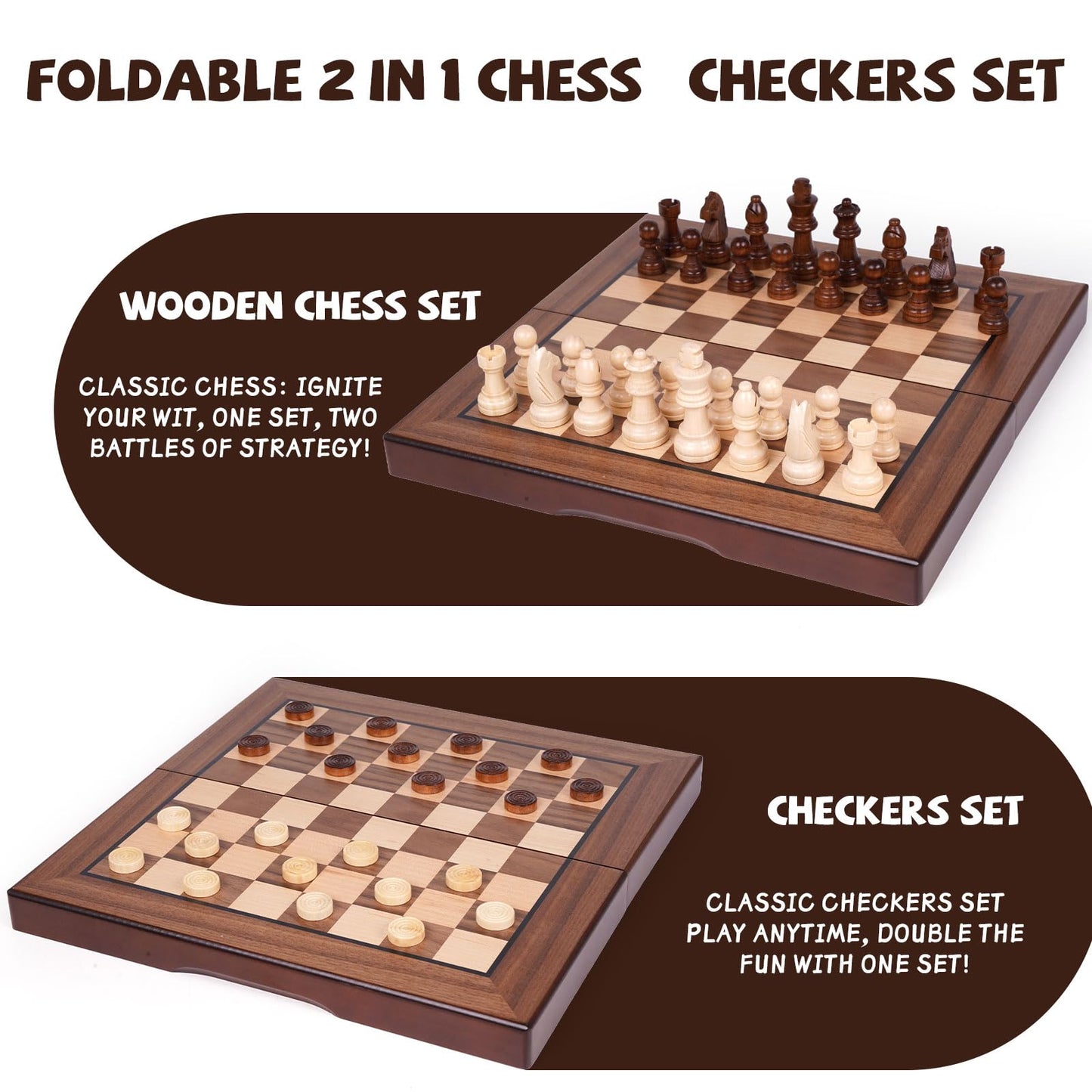 Agirlgle 2-in-1 Magnetic Chess & Checkers Board — 12-Inch Folding Travel Set