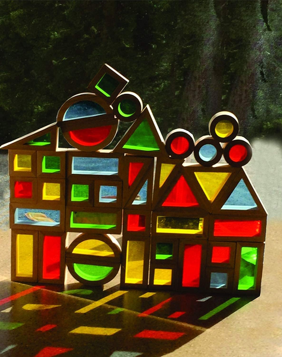 Agirlgle Wood Building Blocks Set for Kids – 24 Pcs Rainbow Stacker & Geometry Blocks