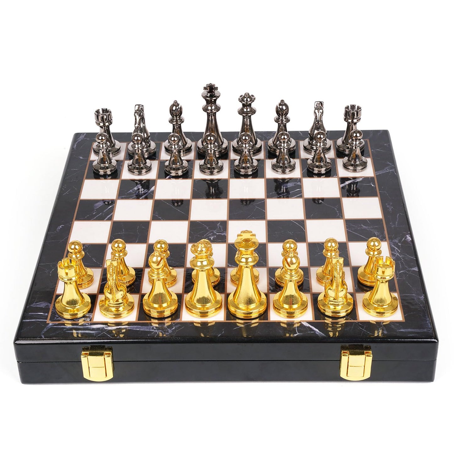 Agirlgle Metal Chess Set with Marbling Board, Travel Chess with Extra Queens – Zinc Alloy Pieces