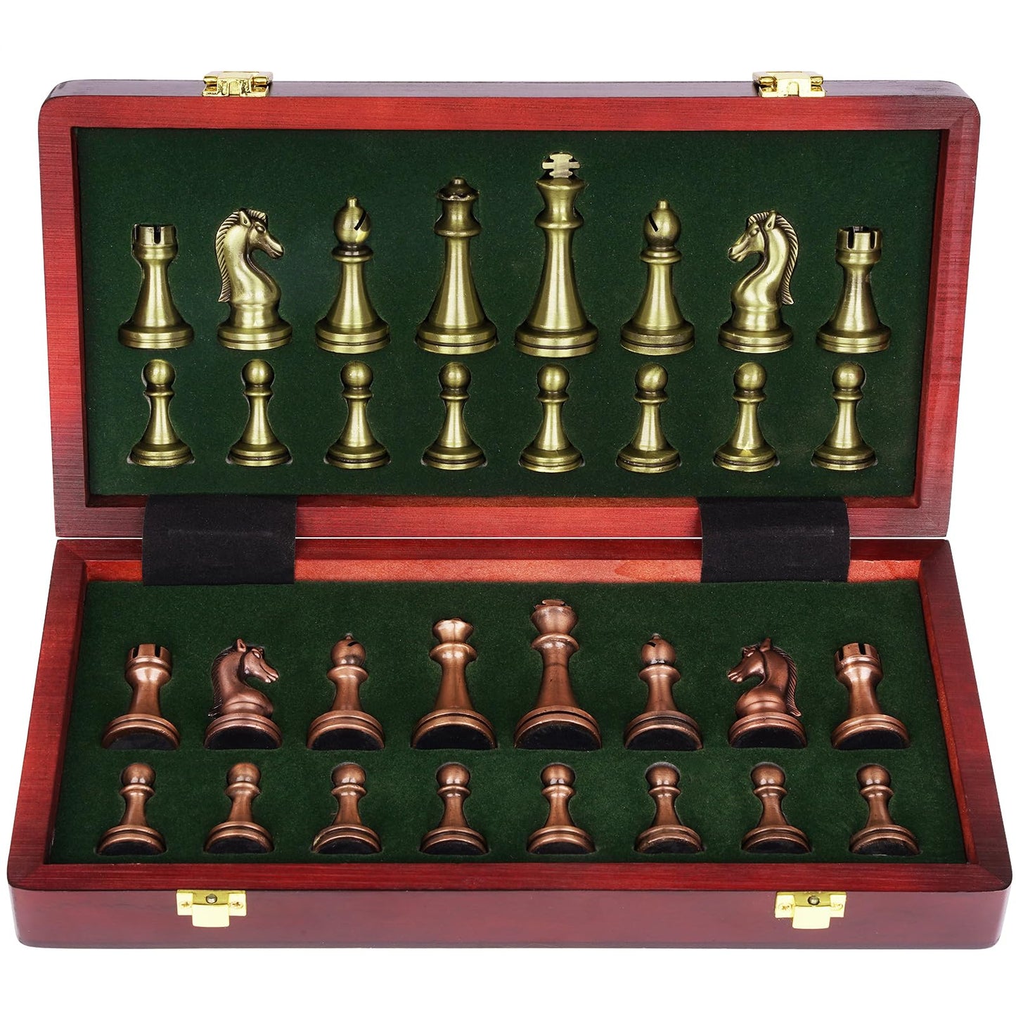 Agirlgle Retro Metal Chess Set with Folding Wooden Board – Classic Handmade Pieces for Kids & Adults