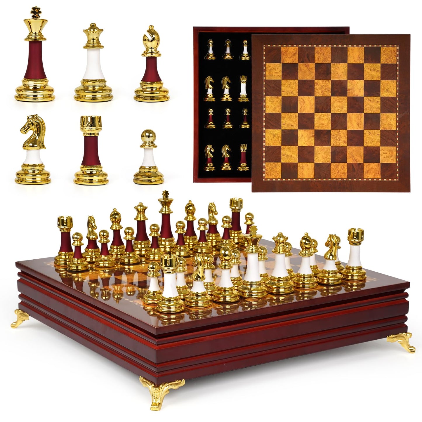 Agirlgle 15-Inch Large Chess Set – Weighted Zinc Alloy Pieces on Wooden Board