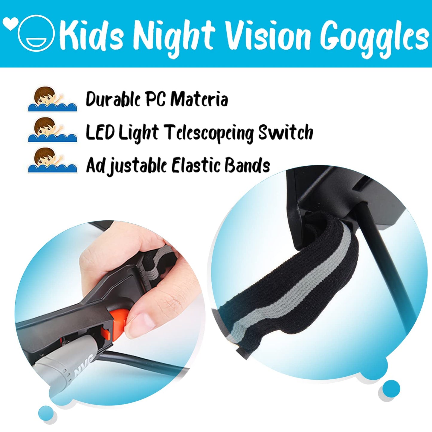 AGM Kids Night Vision Goggles – Adjustable Spy Gear with Flip-Out Lights
