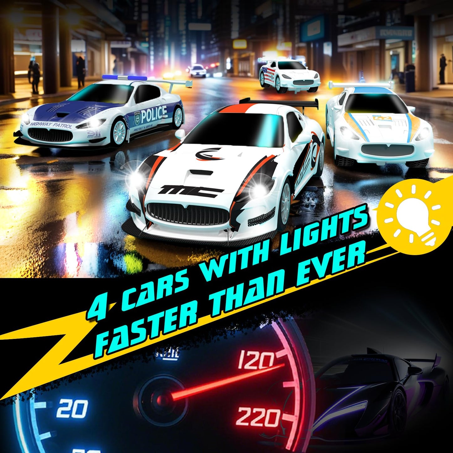 AGM MASTECH Slot Car Race Track Set – Dual Track, 4 Licensed Cars, 2 Remotes, Lap Counter