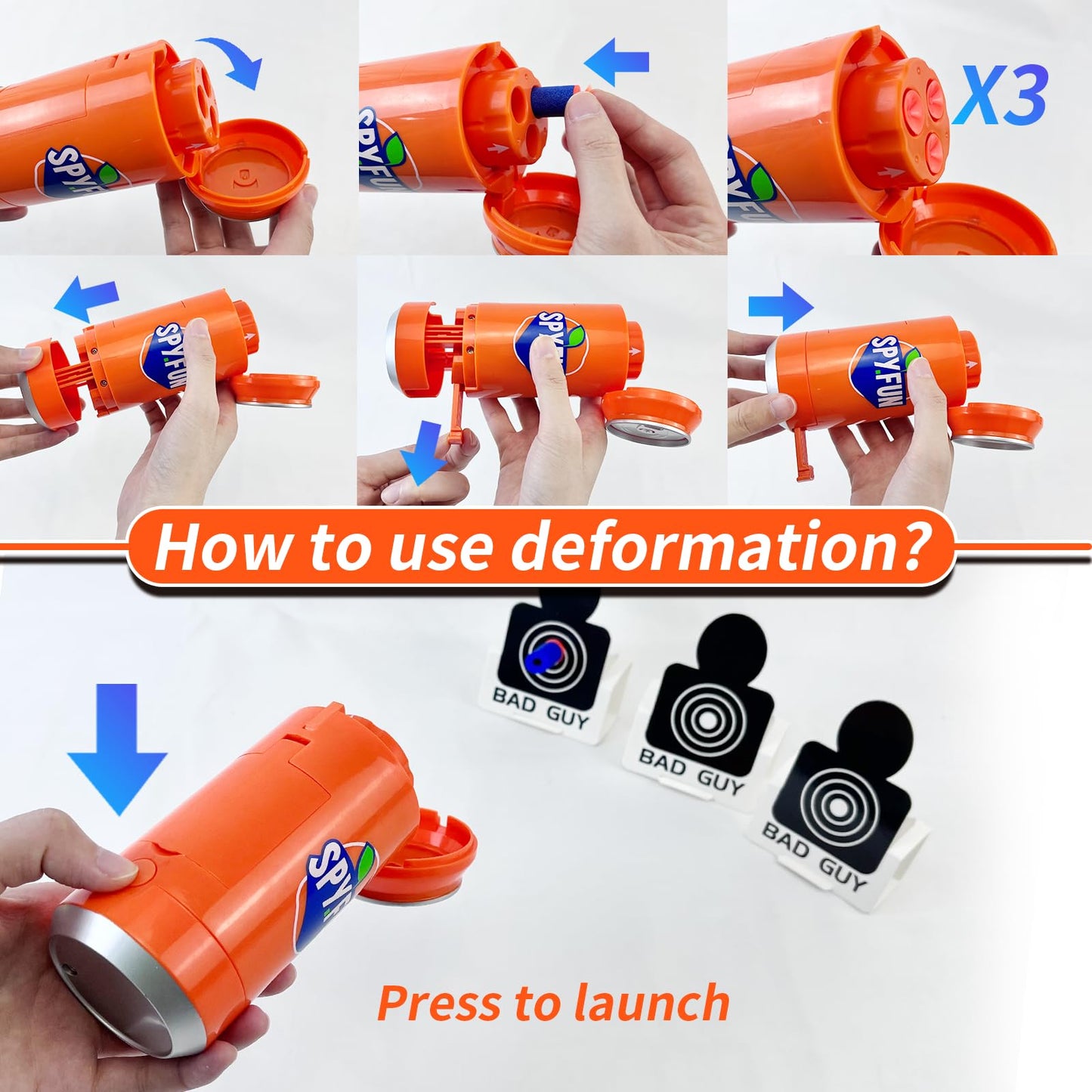 AGM MASTECH Transforming Soda Can Launcher — 30 Foam Darts & 3 Targets (Ages 15+)