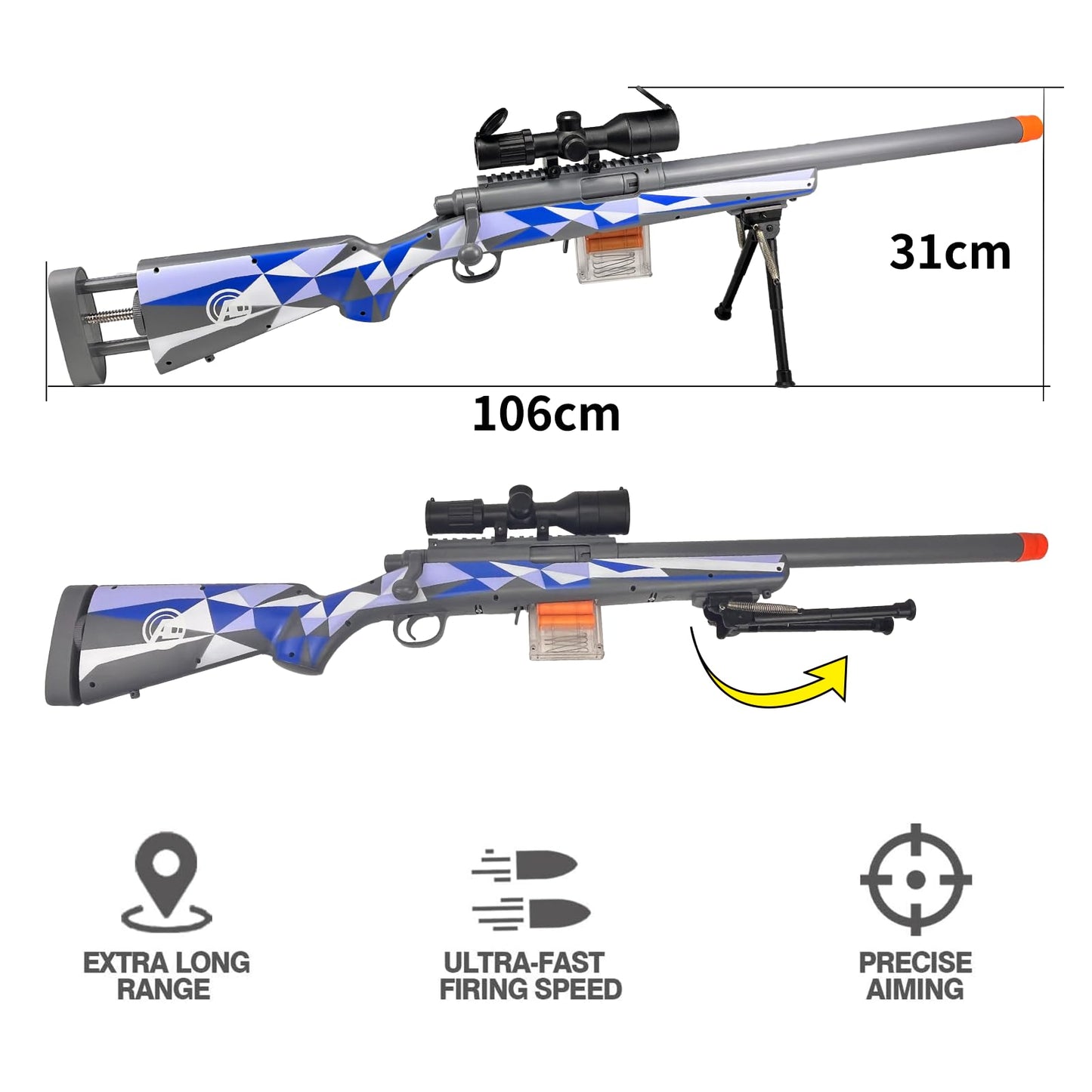 AGM MASTECH M24 Foam Blaster – Shell Ejecting, Safety Switch, Adjustable Stock, 40 Darts | Teens & Adults Tactical Gear