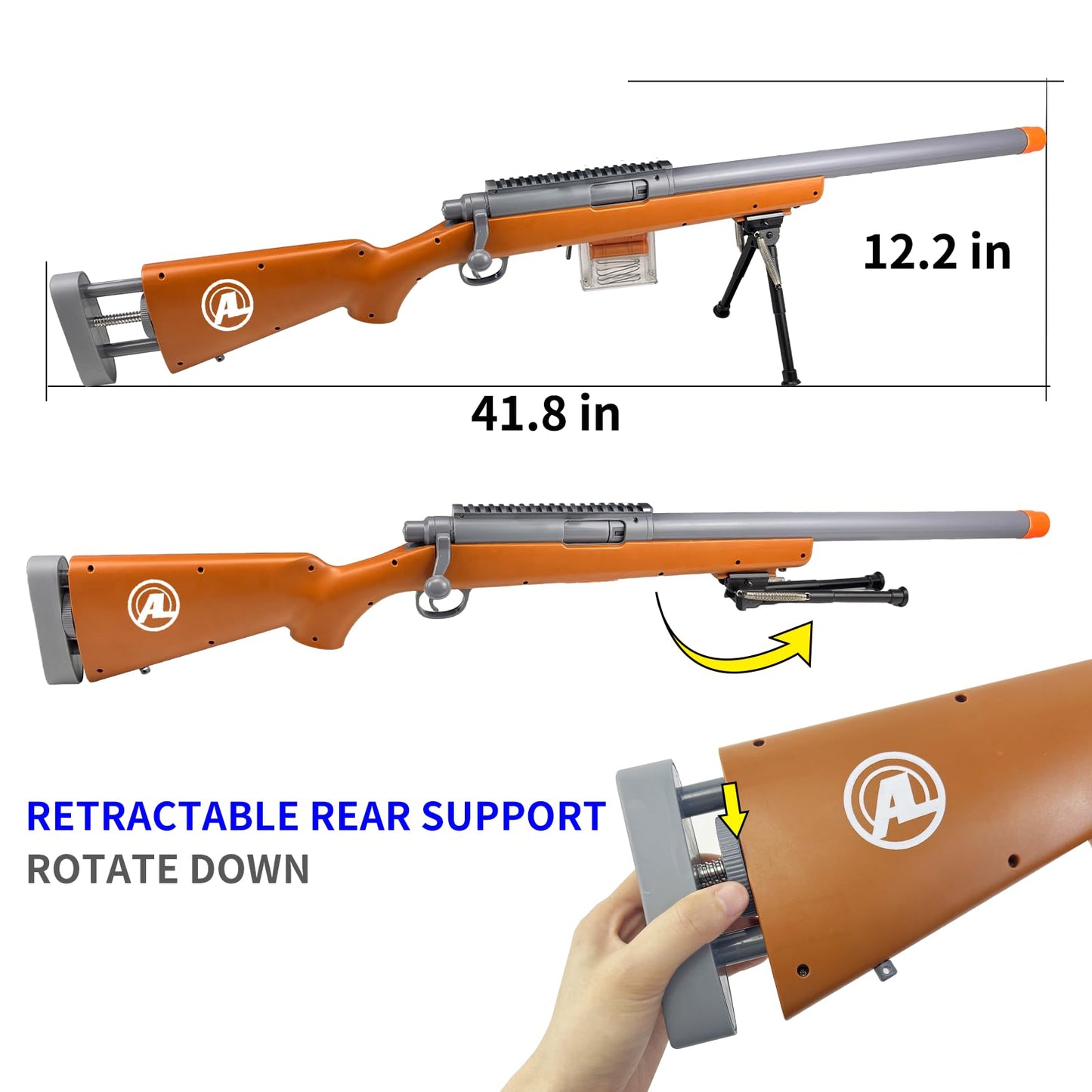 AGM MASTECH M24 Foam Blaster – Shell Ejecting, Safety Switch, Adjustable Stock 41.8-Inch, Scope Included, 40 Darts, 20 Casings, 2 Mags