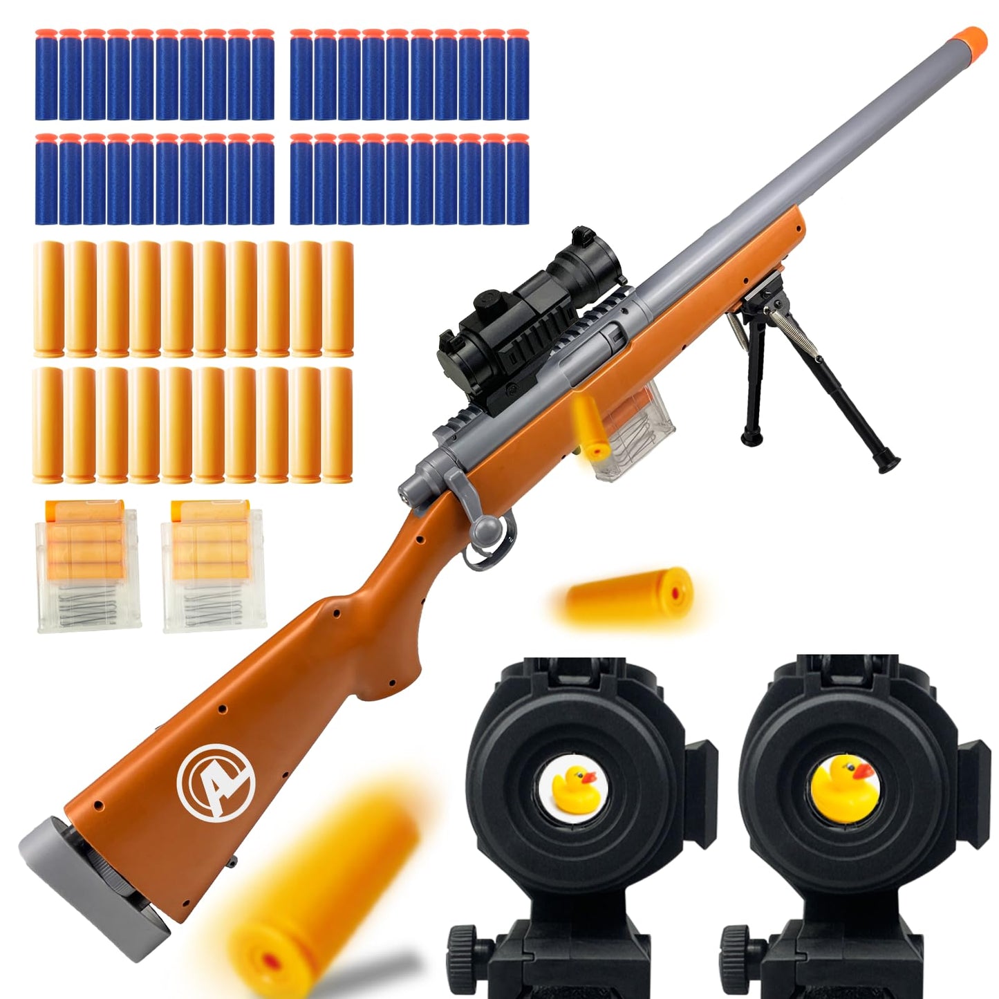 AGM MASTECH M24 Foam Blaster – Shell Ejecting, Safety Switch, Adjustable Stock 41.8-Inch, Scope Included, 40 Darts, 20 Casings, 2 Mags
